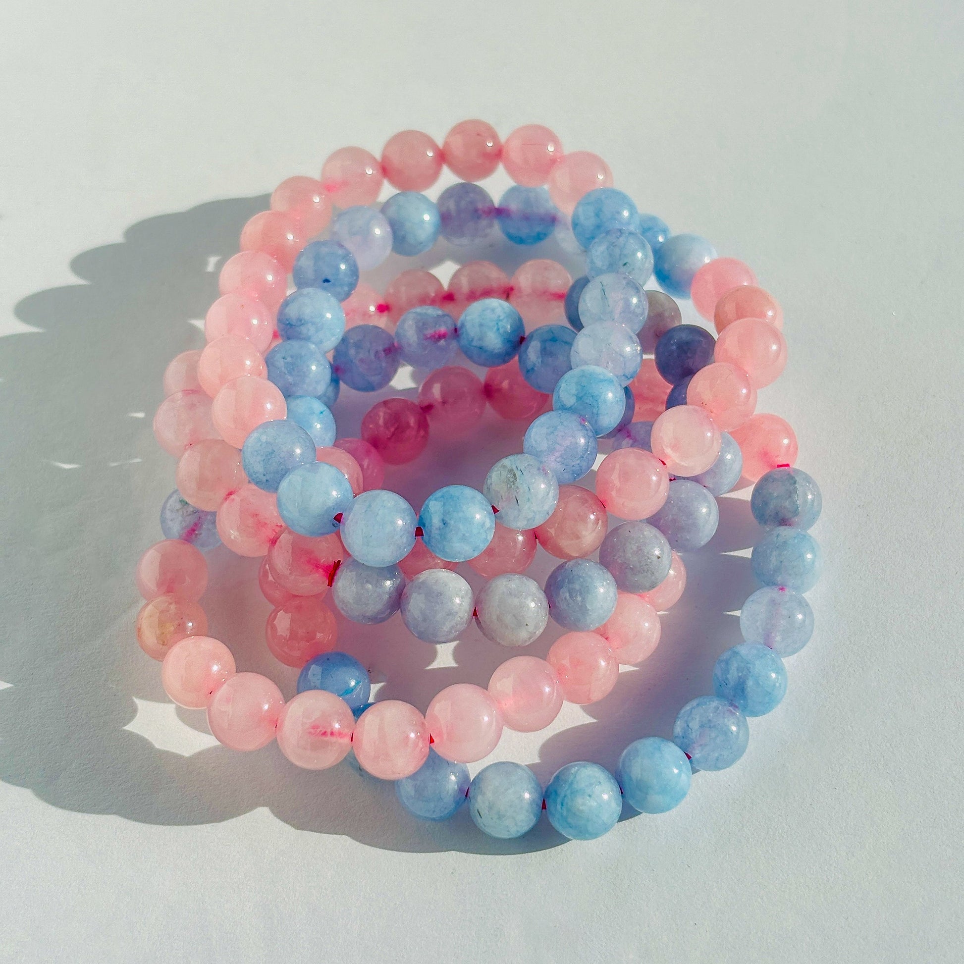 Blue Calcite and Rose Quartz Crystal Bracelet
