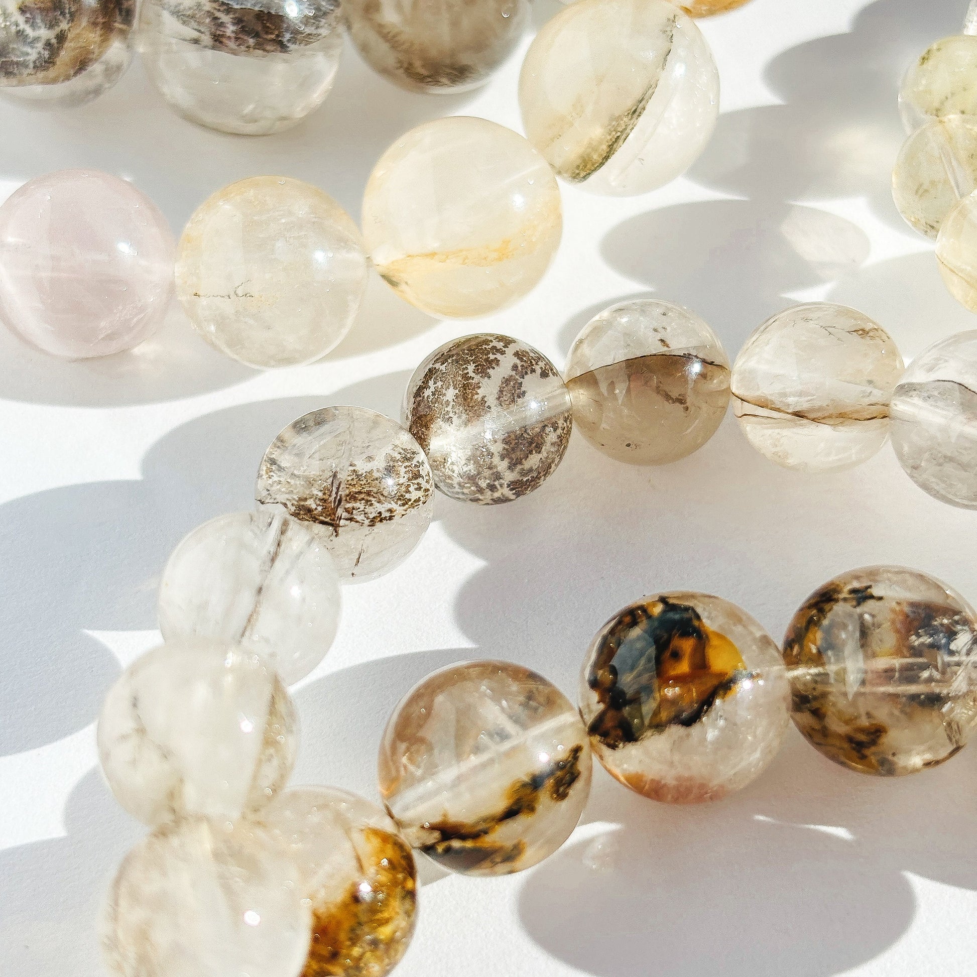 Dendritic Golden Healer Quartz Crystal Handmade Stretch Bracelet