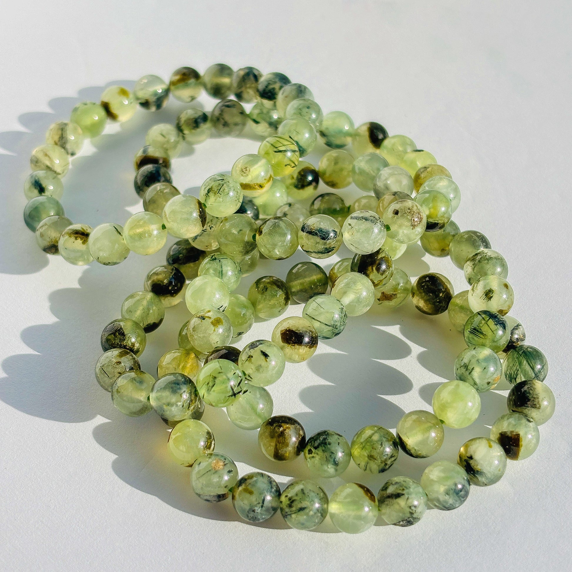 Prehnite with Epidote Crystal Stretch Bracelet