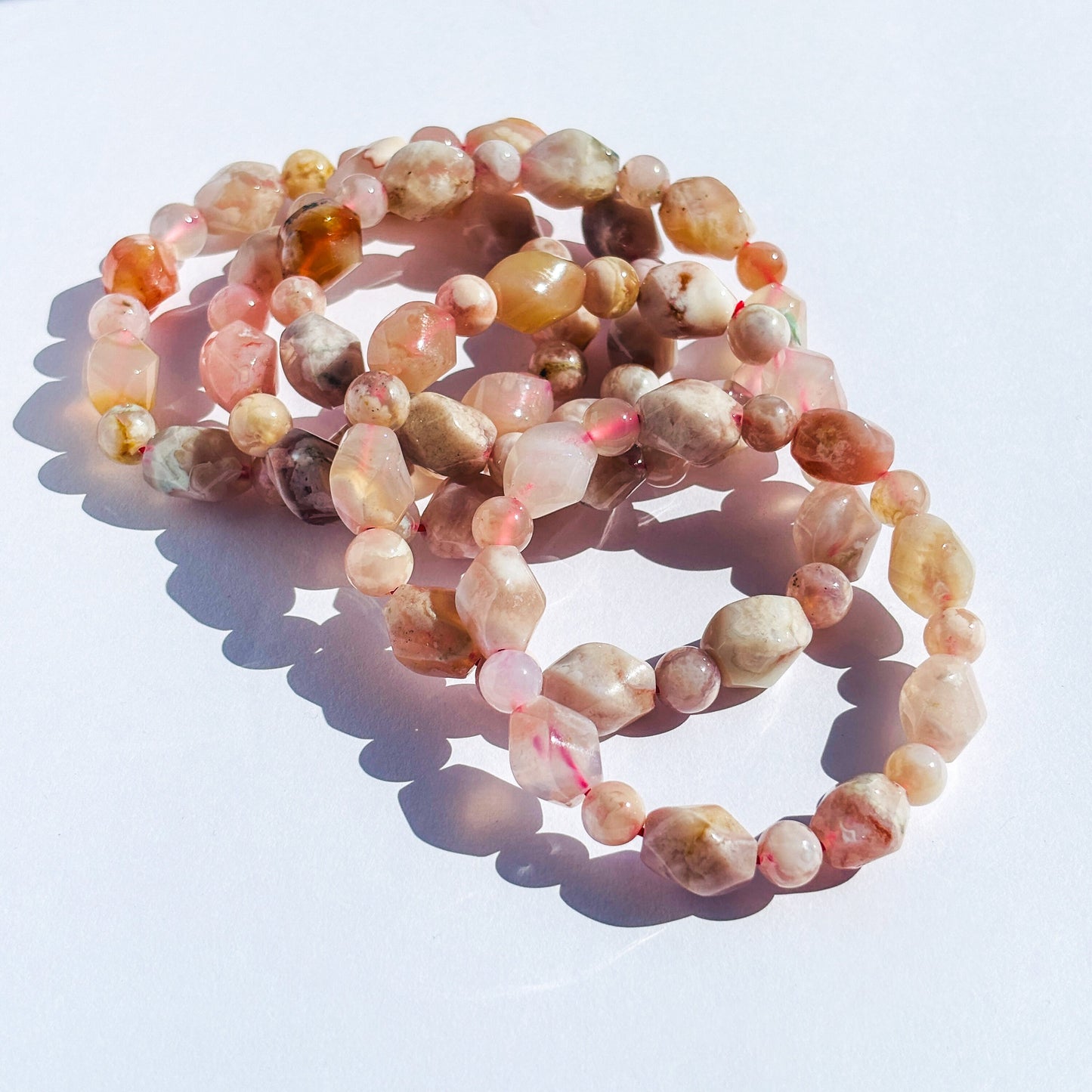 Handmade Pink Flower Agate Crystal Bracelet
