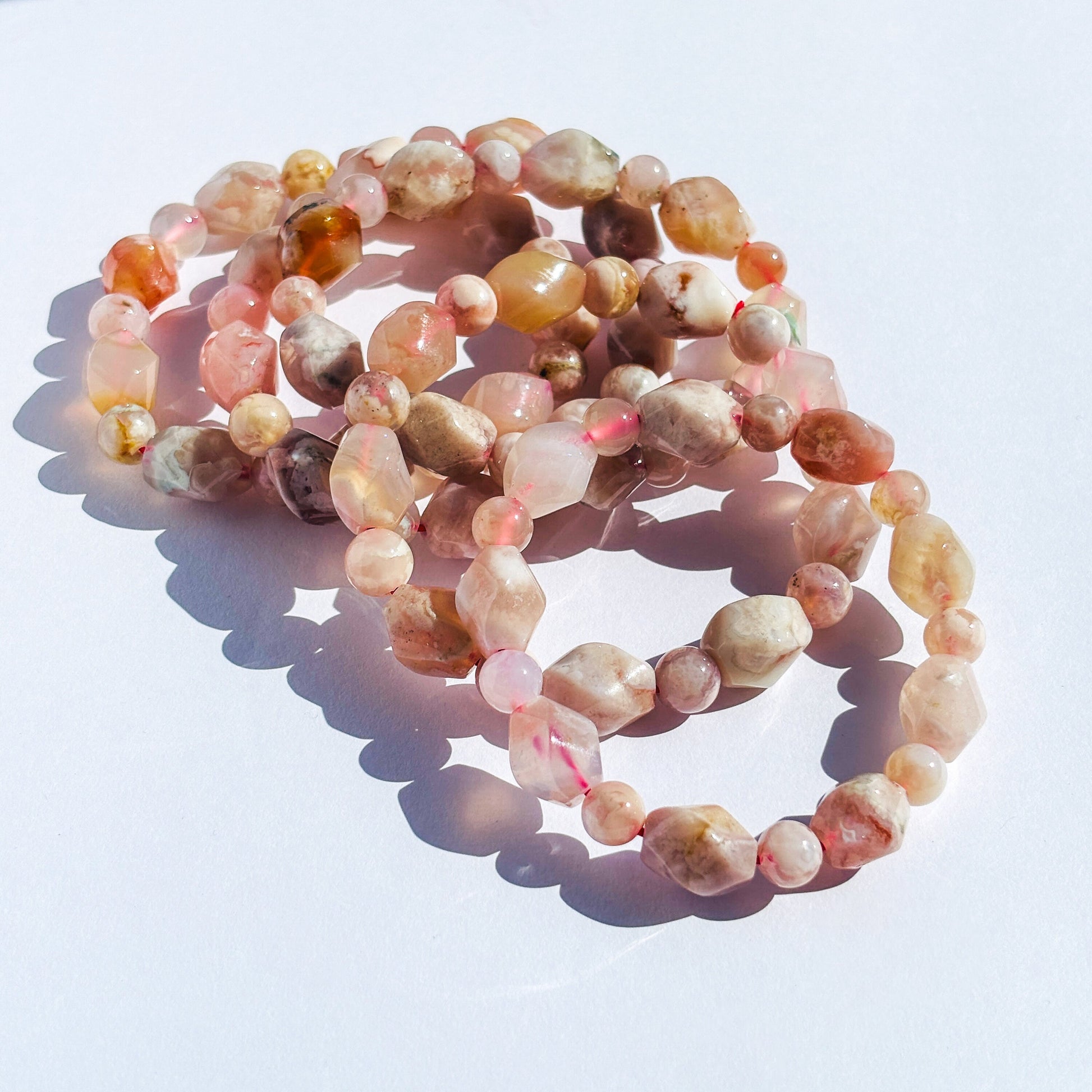 Handmade Pink Flower Agate Crystal Bracelet