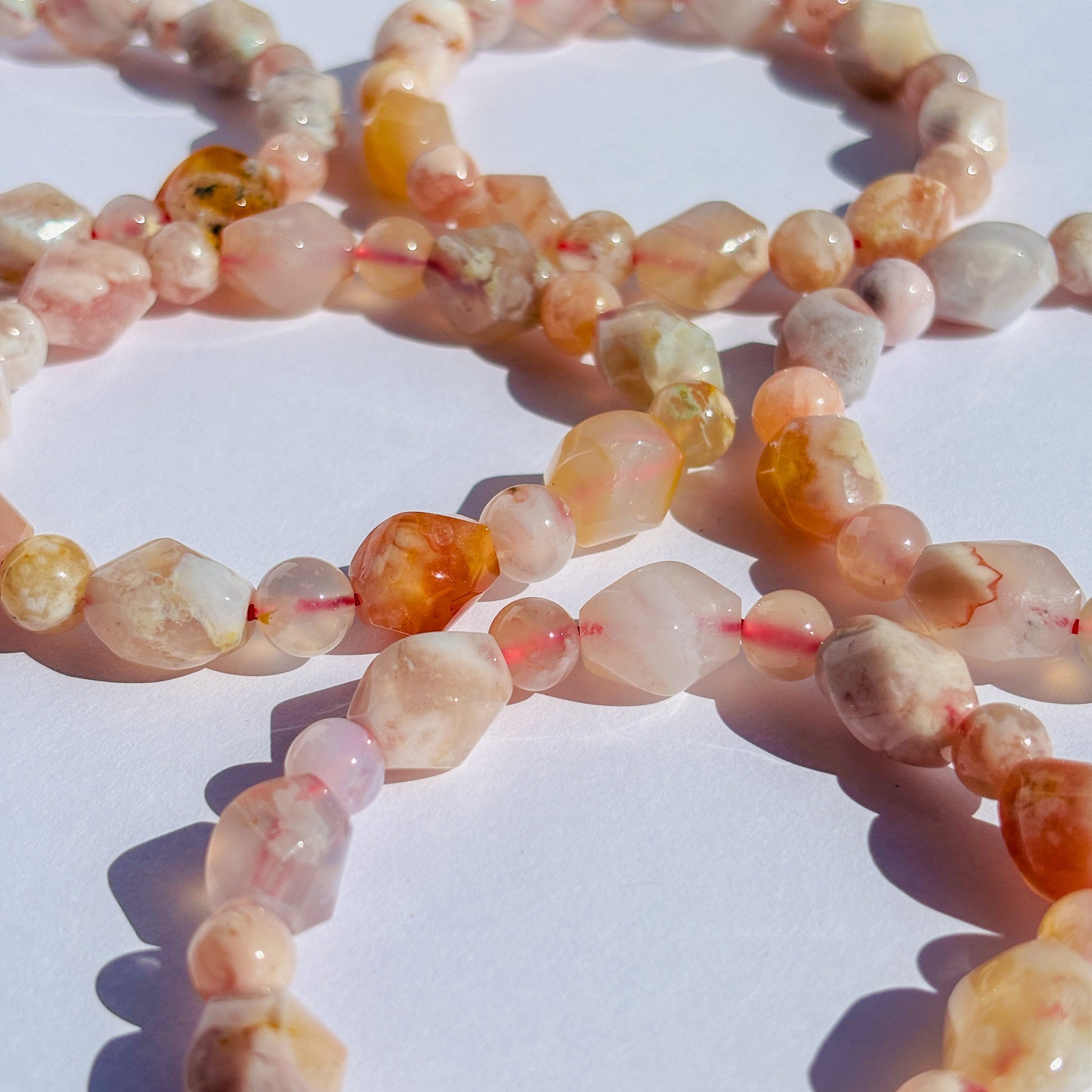 Handmade Pink Flower Agate Crystal Bracelet