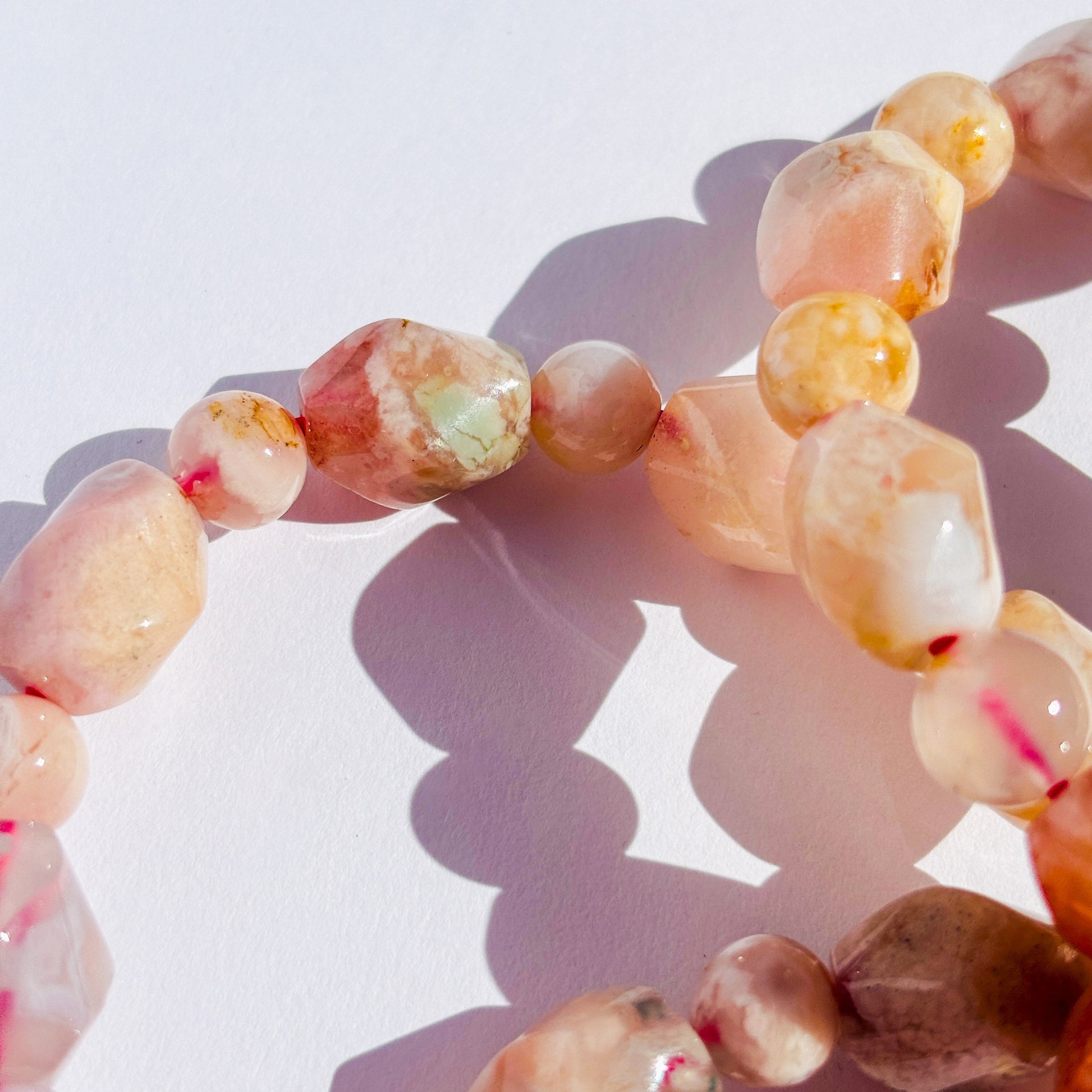 Handmade Pink Flower Agate Crystal Bracelet
