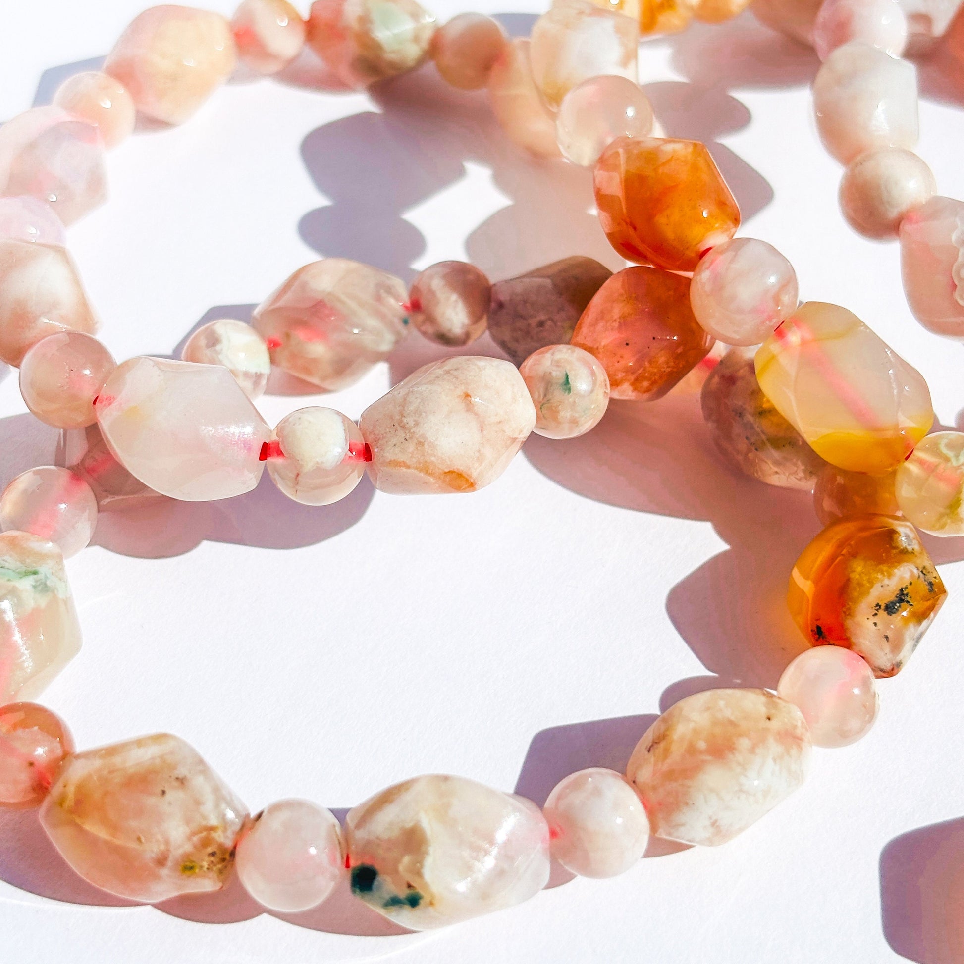 Handmade Pink Flower Agate Crystal Bracelet