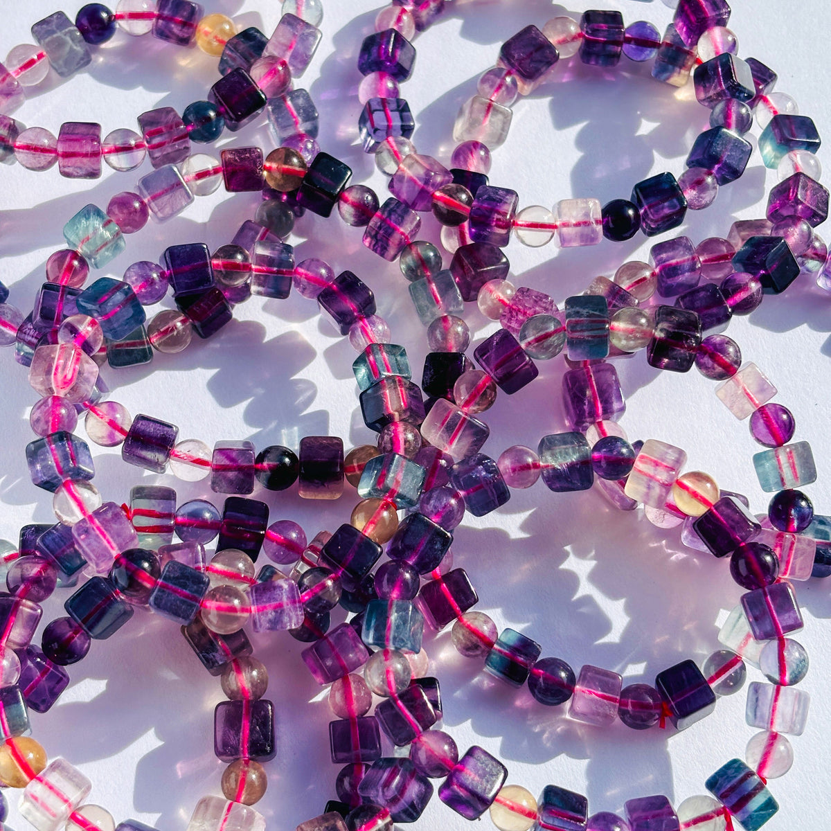 Rainbow Fluorite Cube Crystal Stretch Bracelet