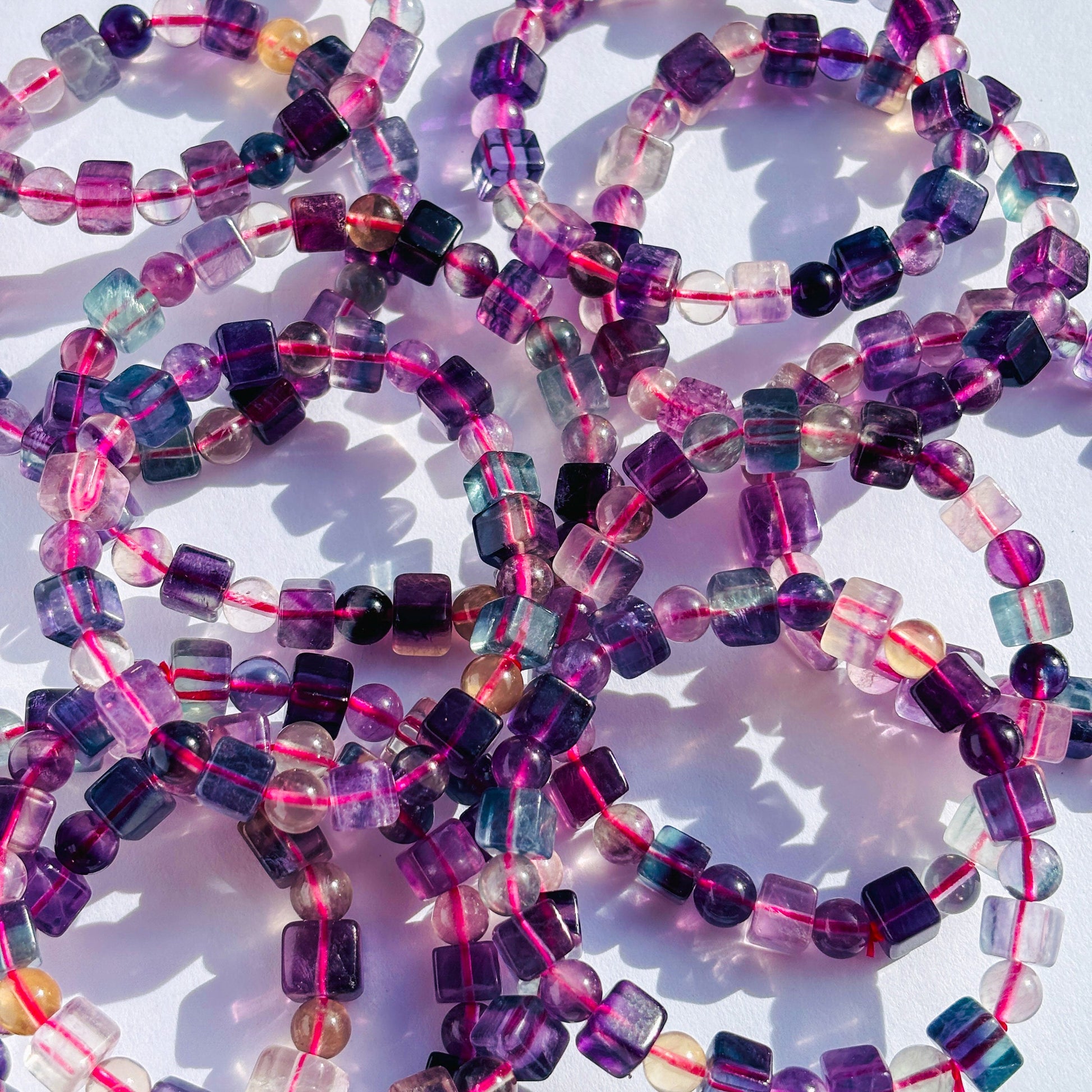 Rainbow Fluorite Cube Crystal Stretch Bracelet