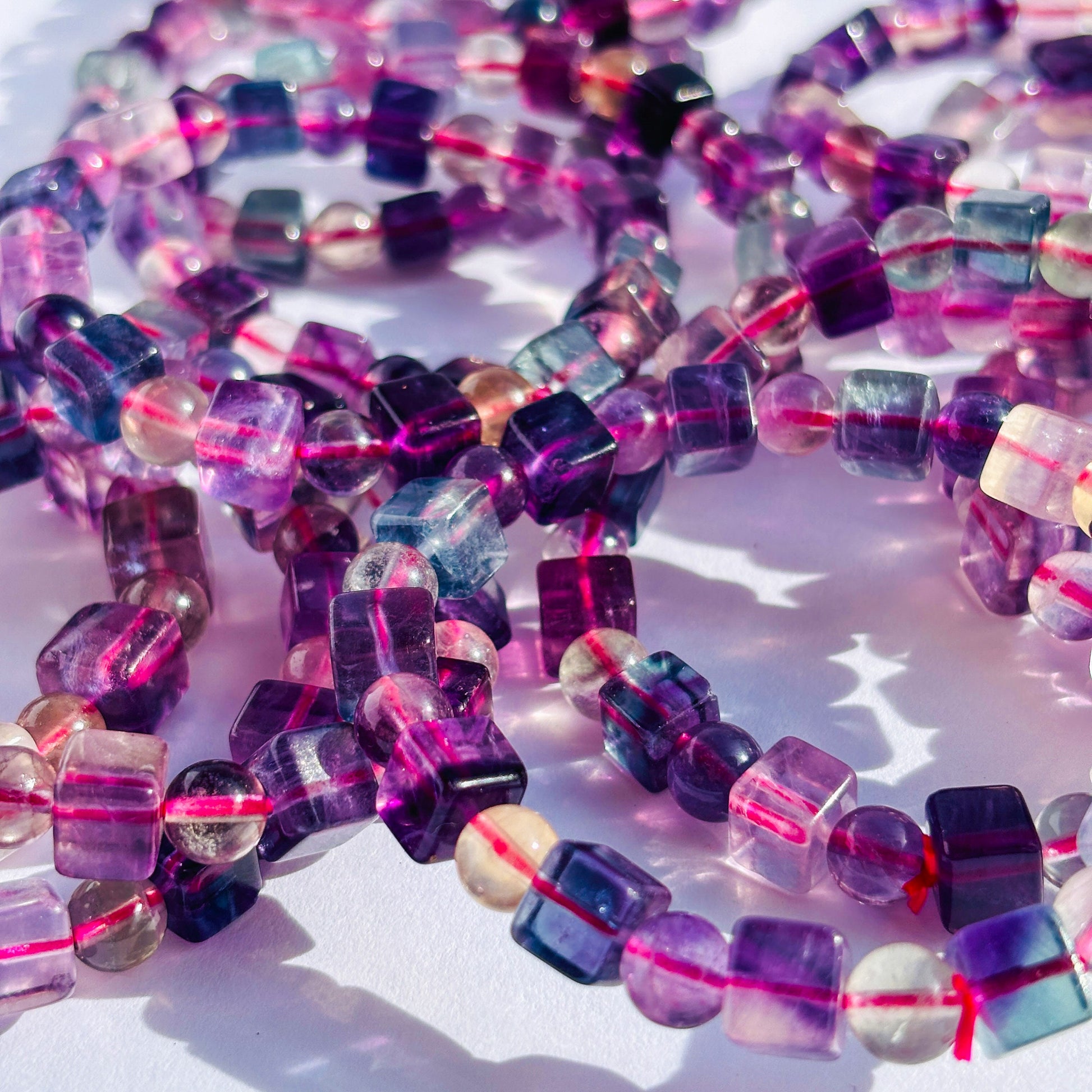 Rainbow Fluorite Cube Crystal Stretch Bracelet