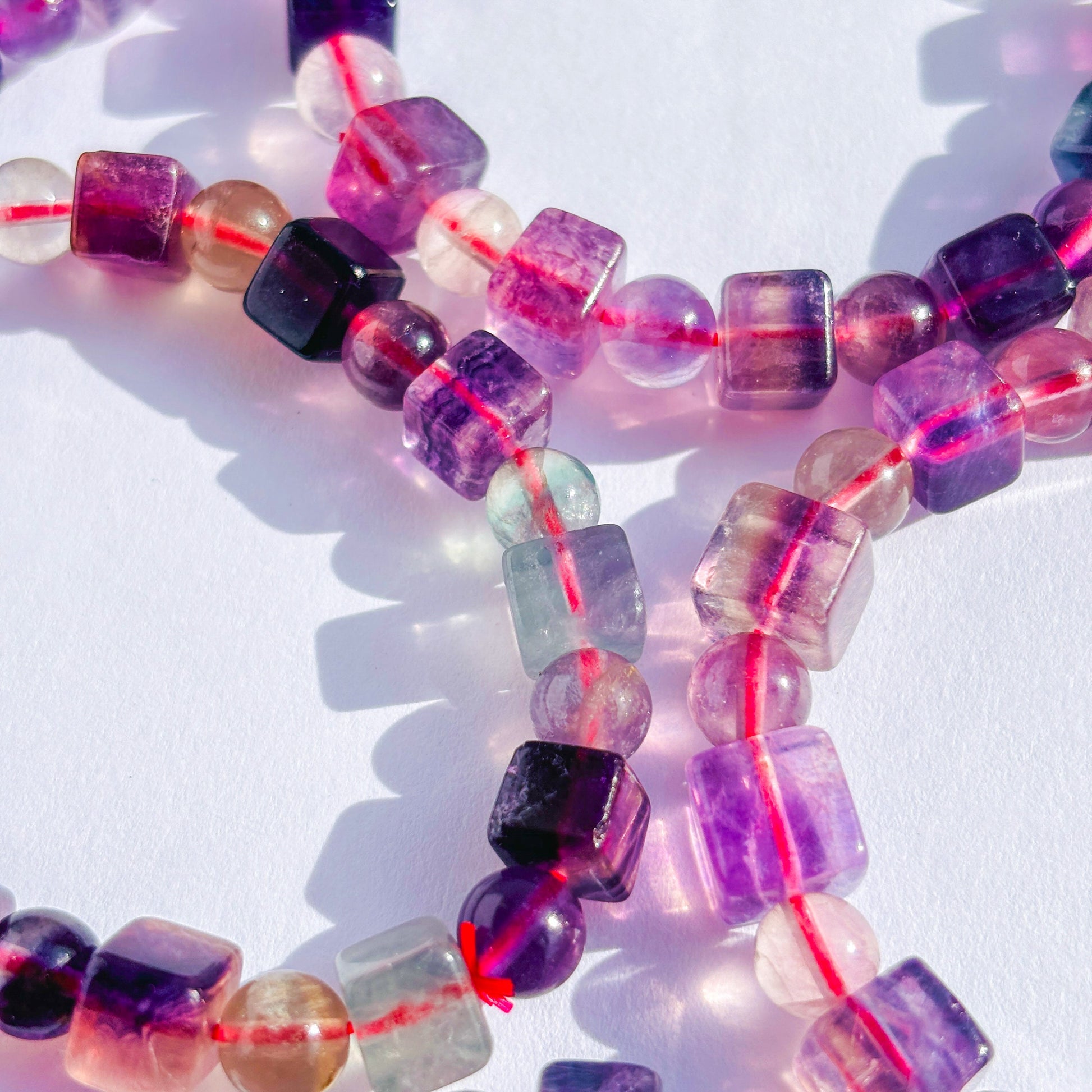 Rainbow Fluorite Cube Crystal Stretch Bracelet