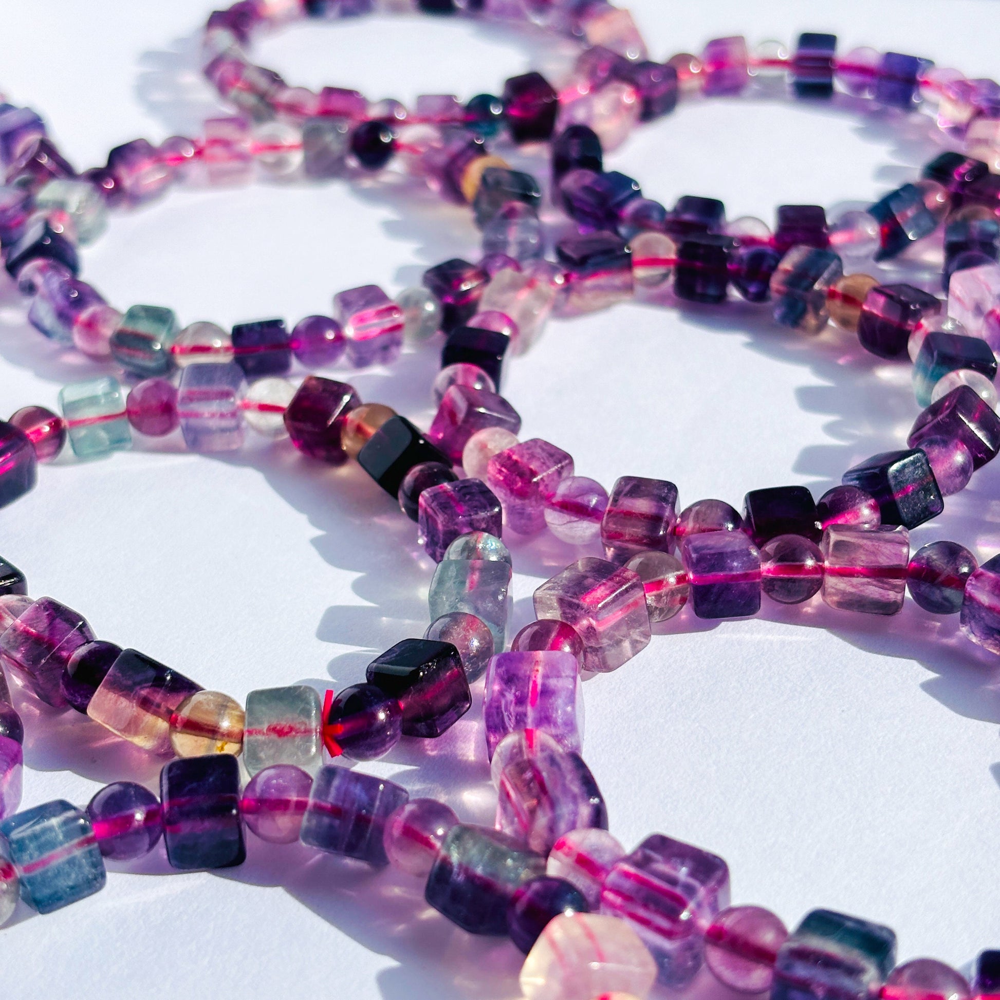 Rainbow Fluorite Cube Crystal Stretch Bracelet