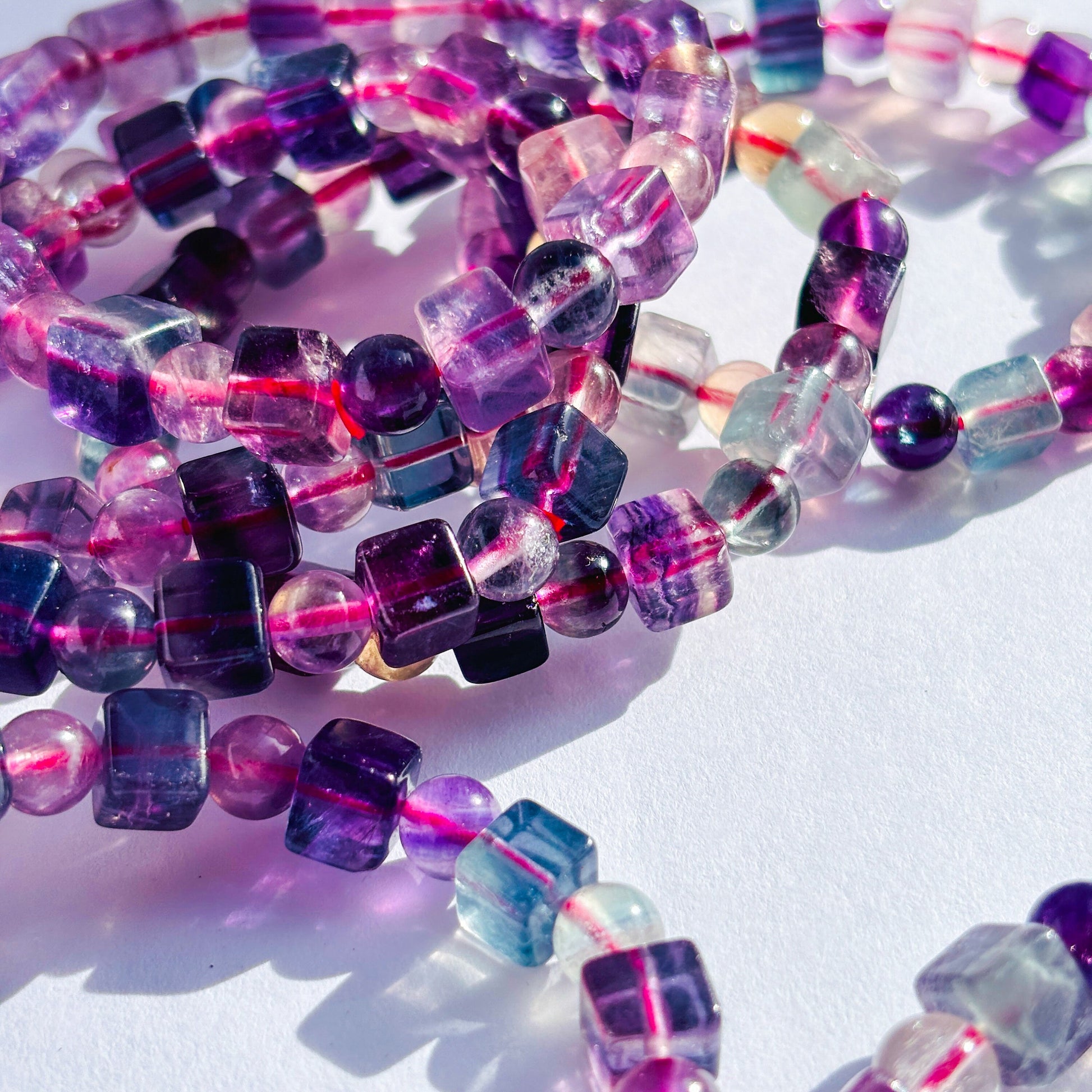 Rainbow Fluorite Cube Crystal Stretch Rainbow Fluorite Cube Crystal Stretch Bracelet
