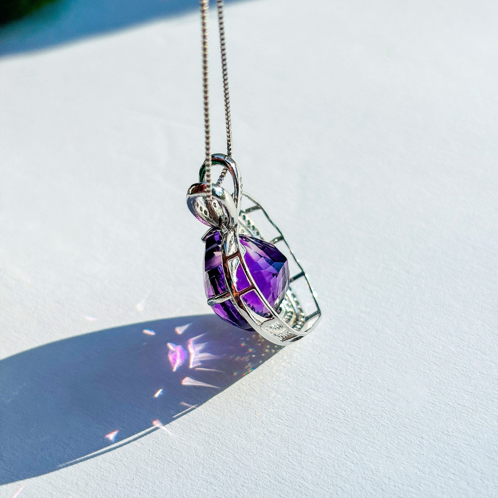 Amethyst Sterling Silver Womens Gemstone Necklace