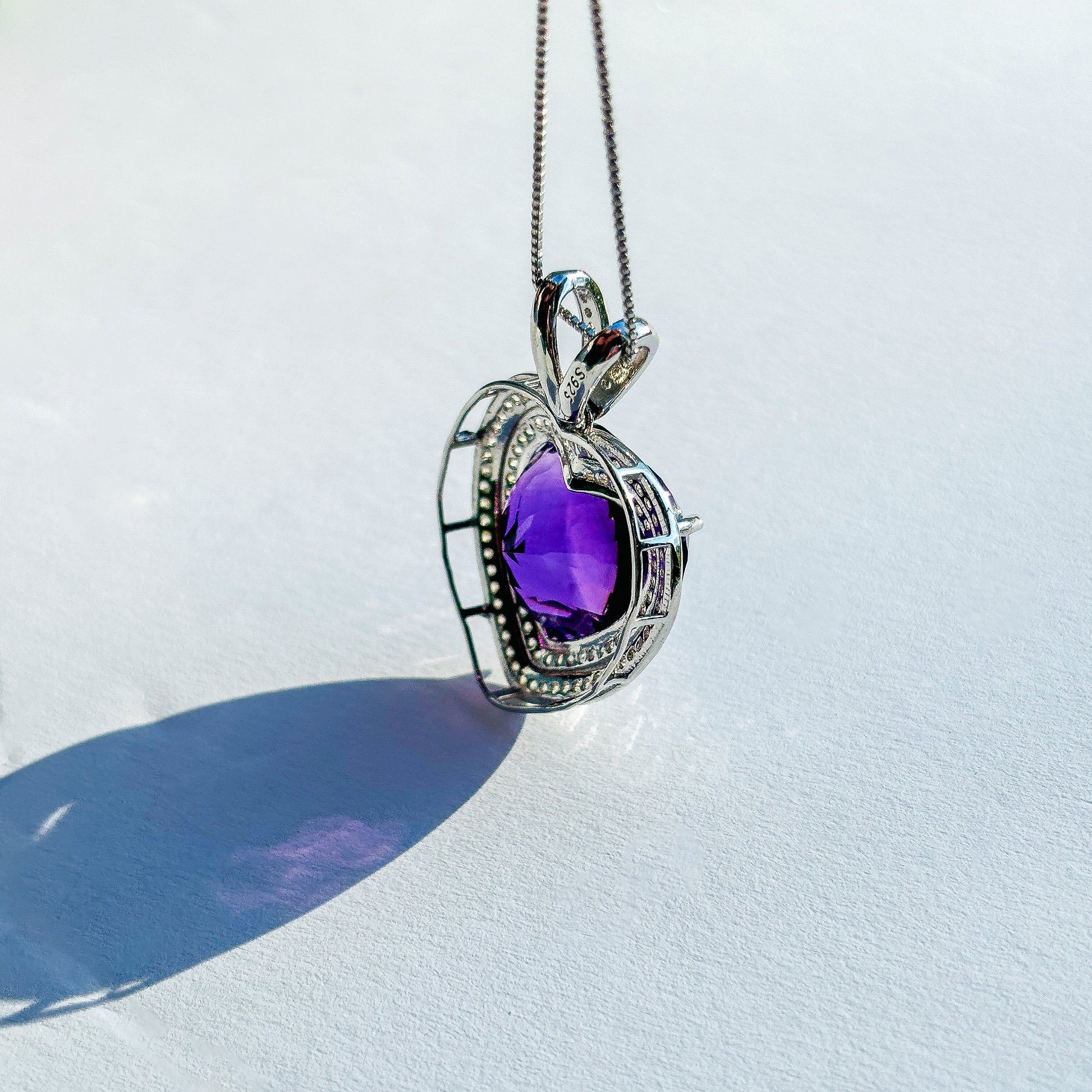 Amethyst Sterling Silver Womens Gemstone Necklace