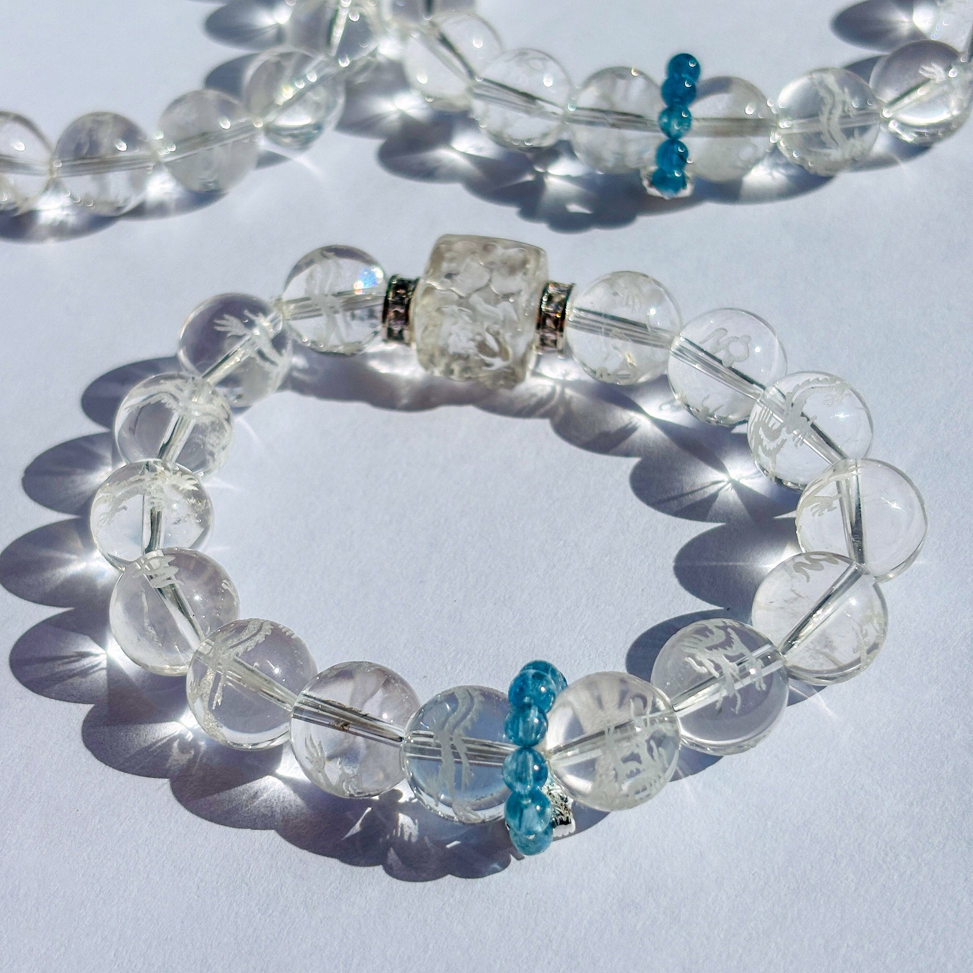 Clear Quartz and Aquamarine Dragon Bracelet