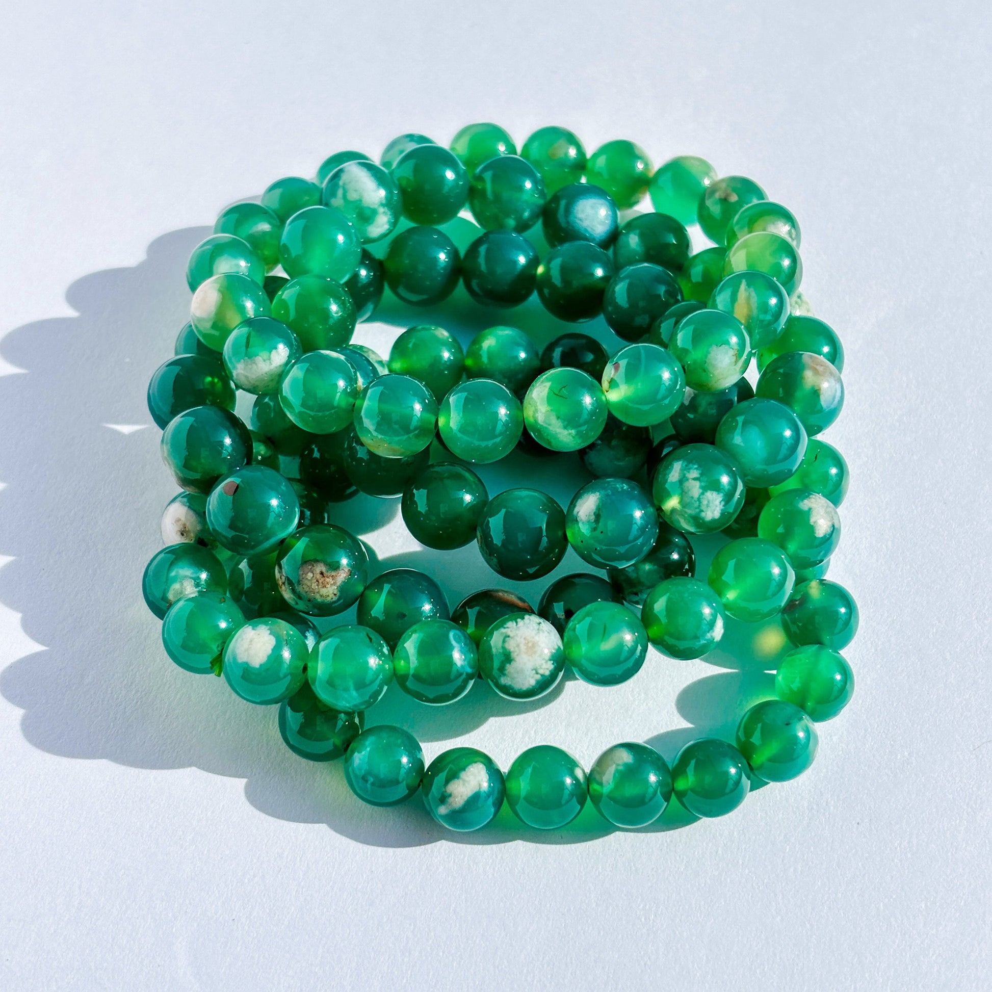 Green Flower Agate Crystal Bracelet
