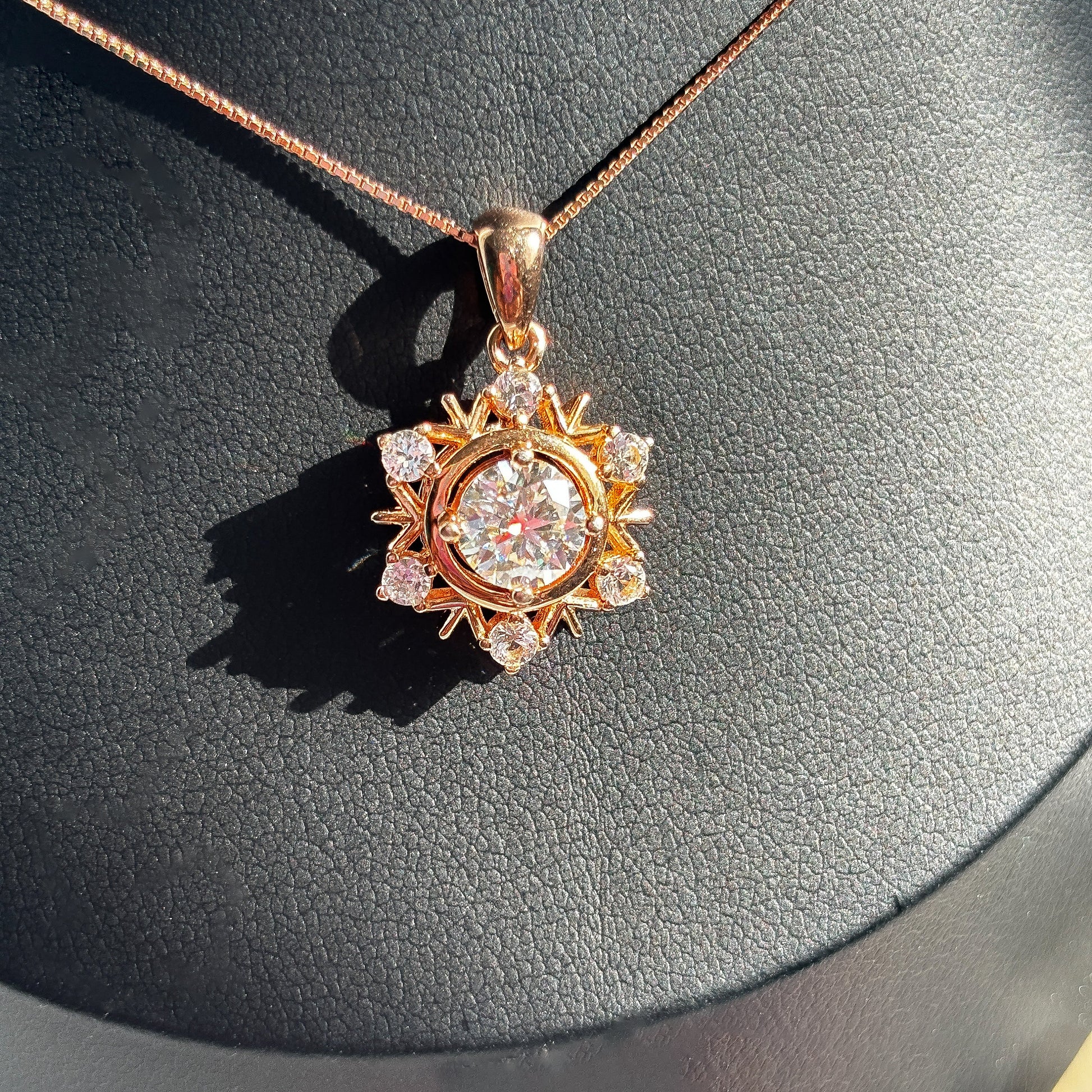 Rose Gold Moissanite Snowflake Womens Necklace