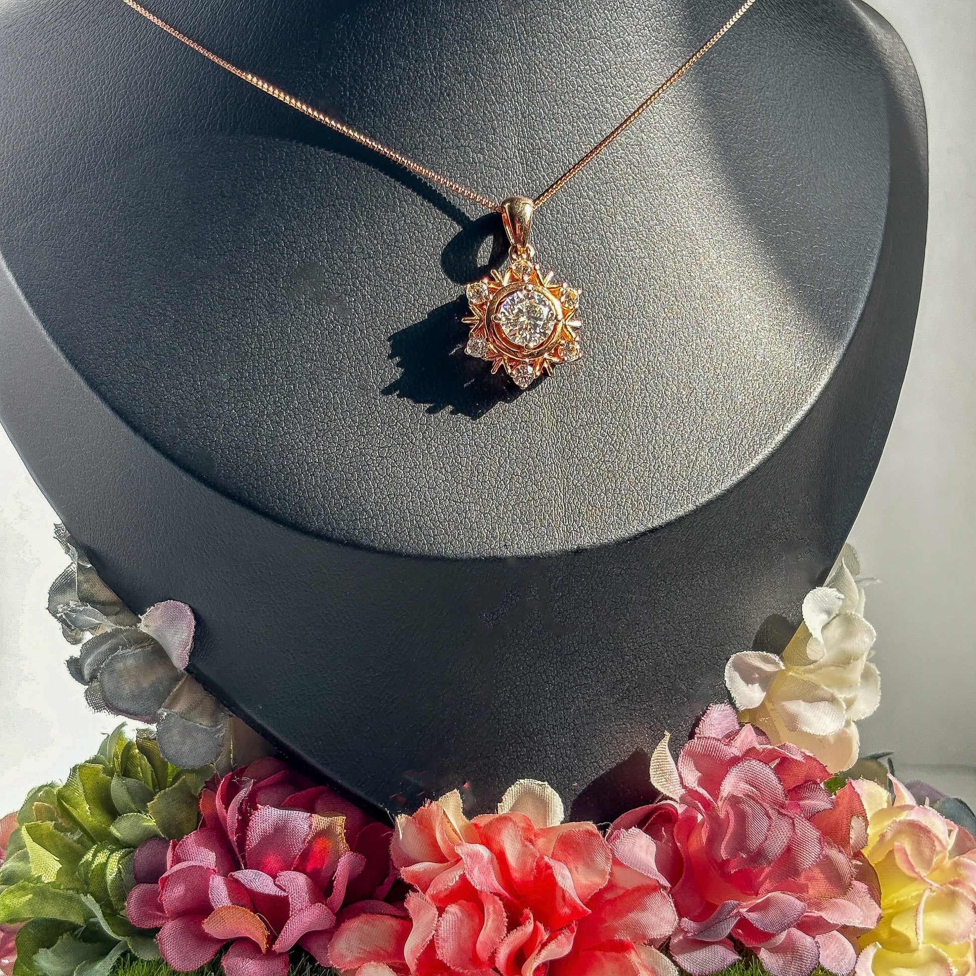 Rose Gold Moissanite Snowflake Womens Necklace