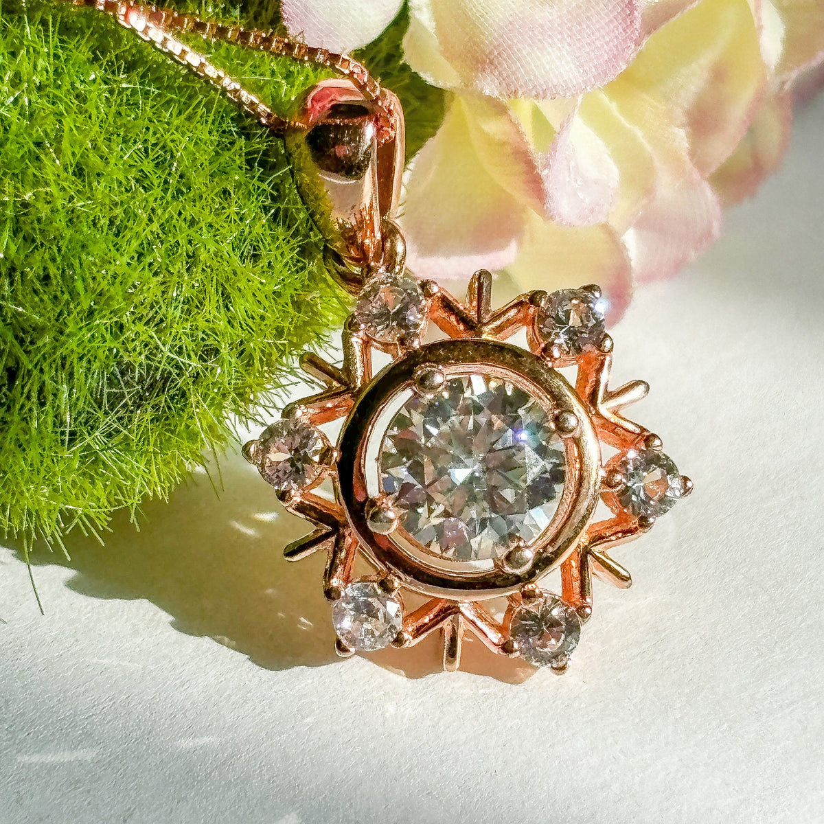 Rose Gold Moissanite Snowflake Womens Necklace