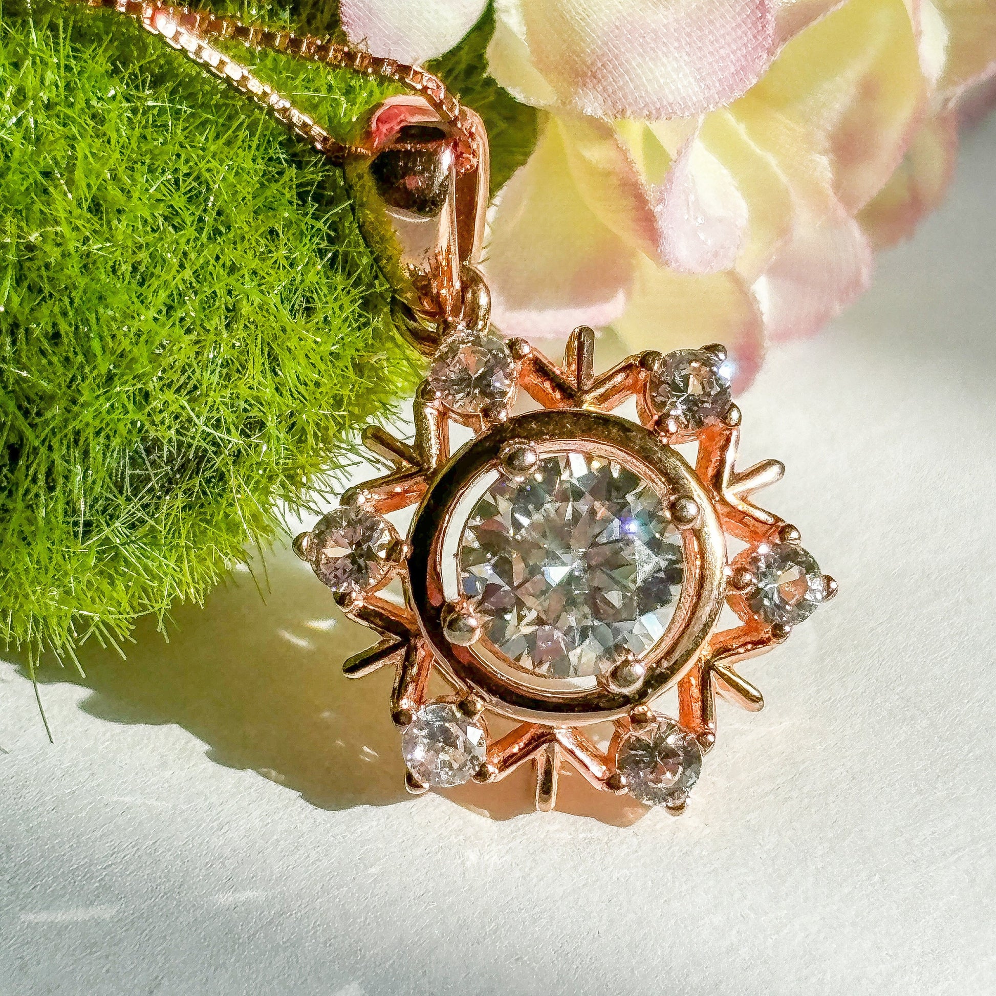 Rose Gold Moissanite Snowflake Womens Necklace
