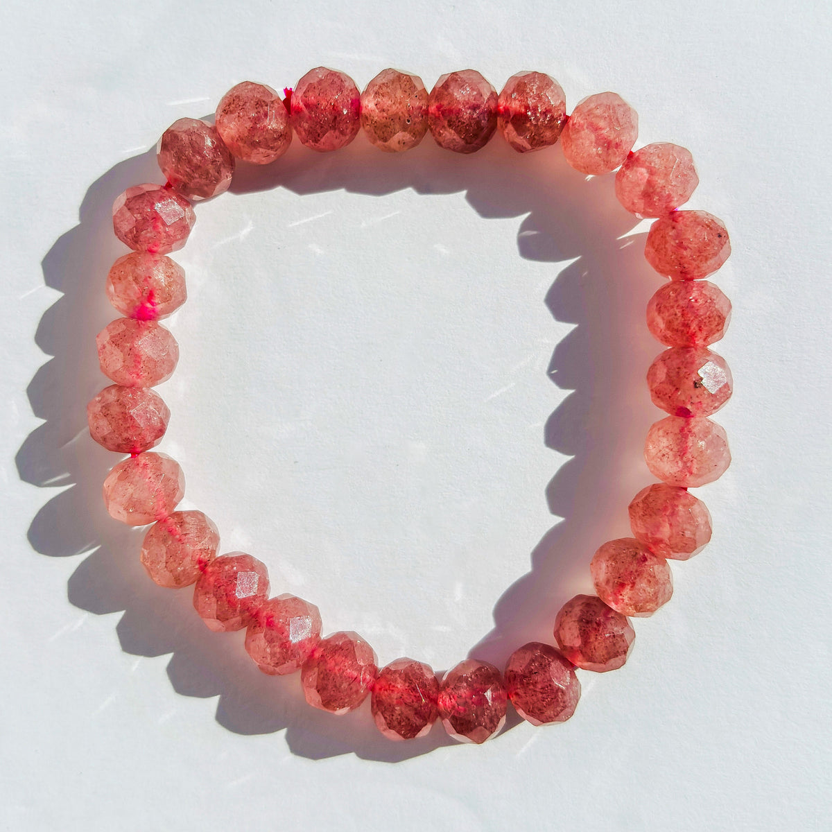 Pink Strawberry Quartz Faceted Crystal Bracelet