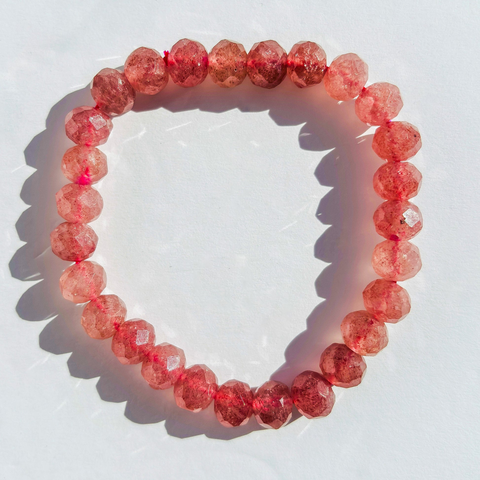 Pink Strawberry Quartz Faceted Crystal Bracelet