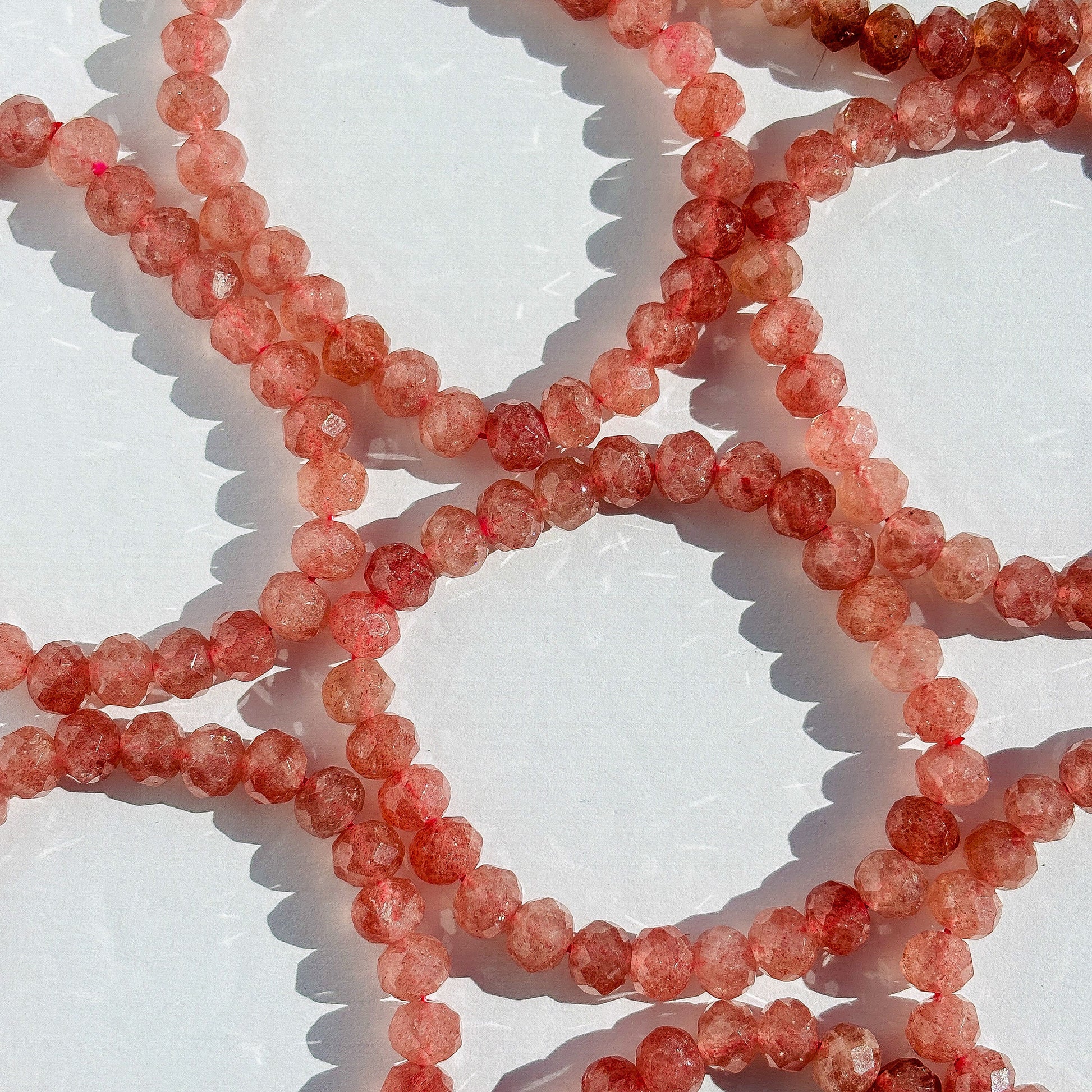 Pink Strawberry Quartz Faceted Crystal Bracelet