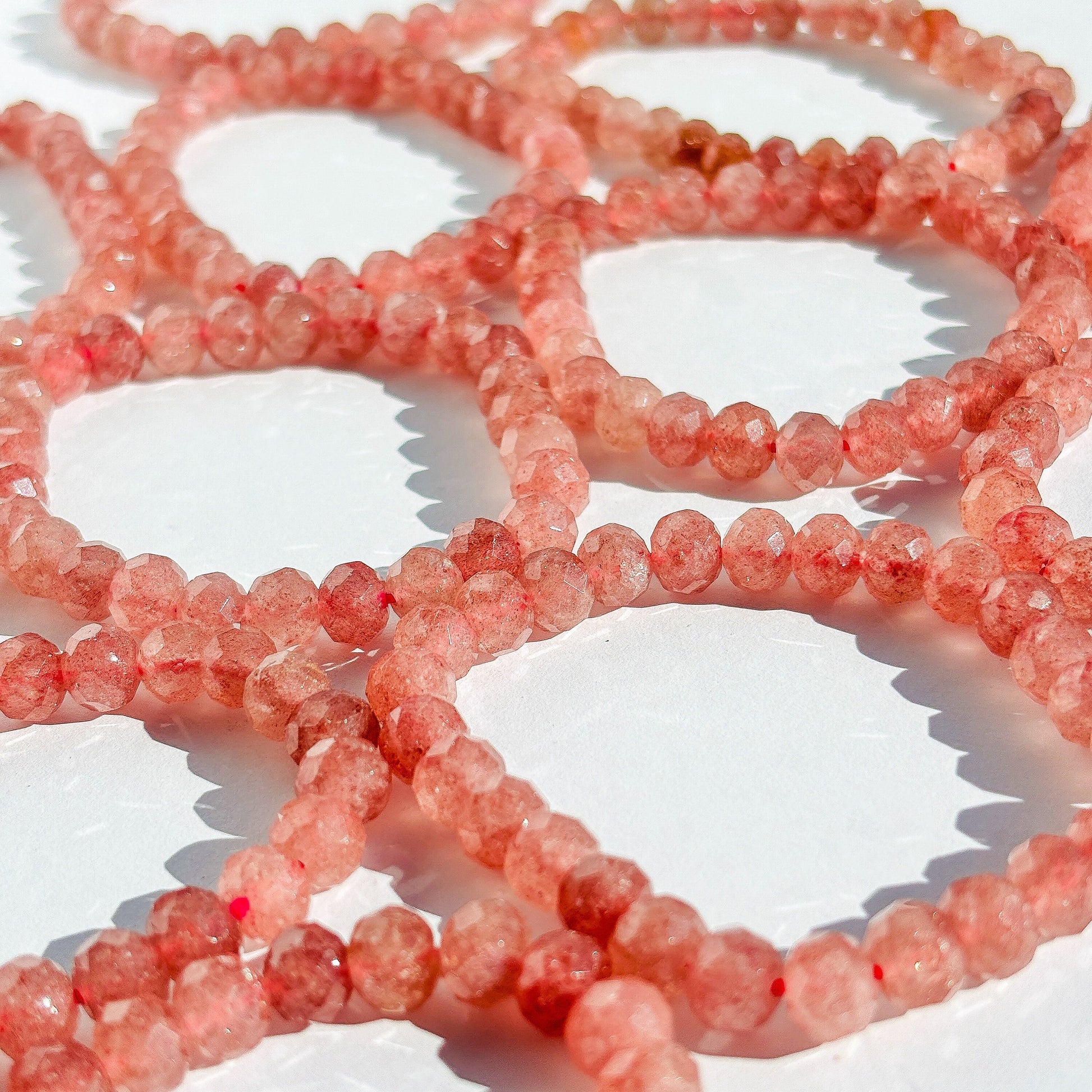 Pink Strawberry Quartz Faceted Crystal Bracelet