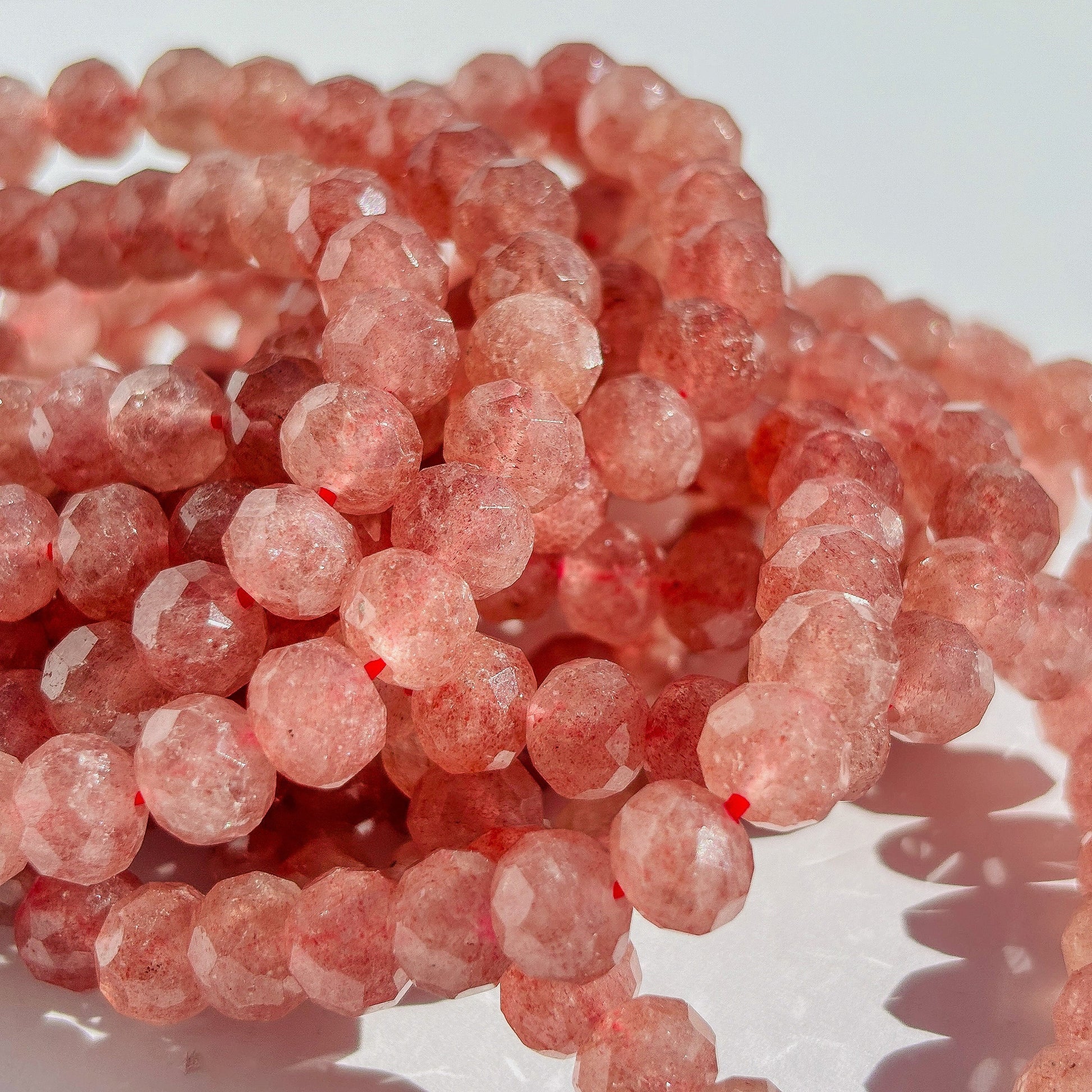 Pink Strawberry Quartz Faceted Crystal Bracelet