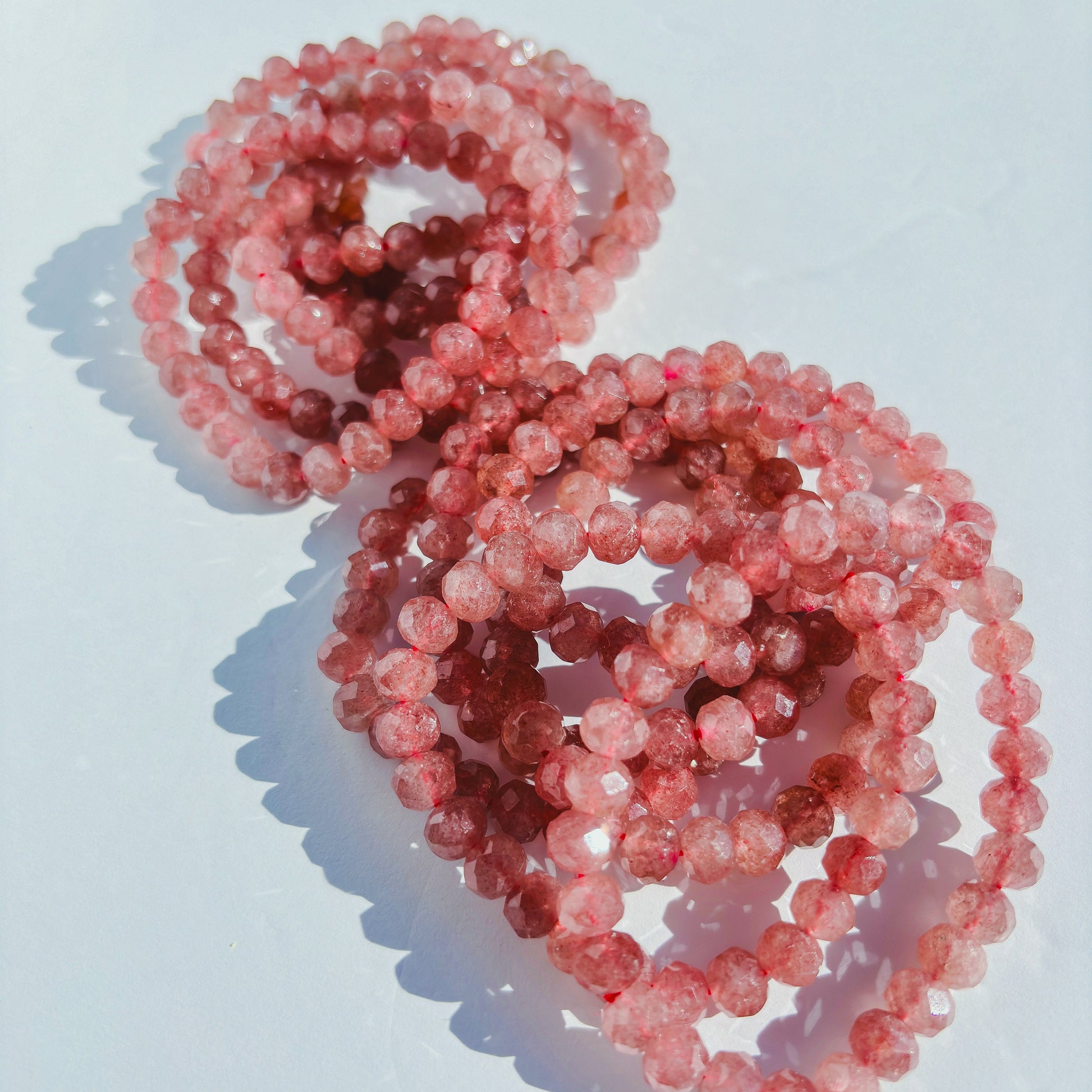Pink Strawberry Quartz Faceted Crystal Bracelet
