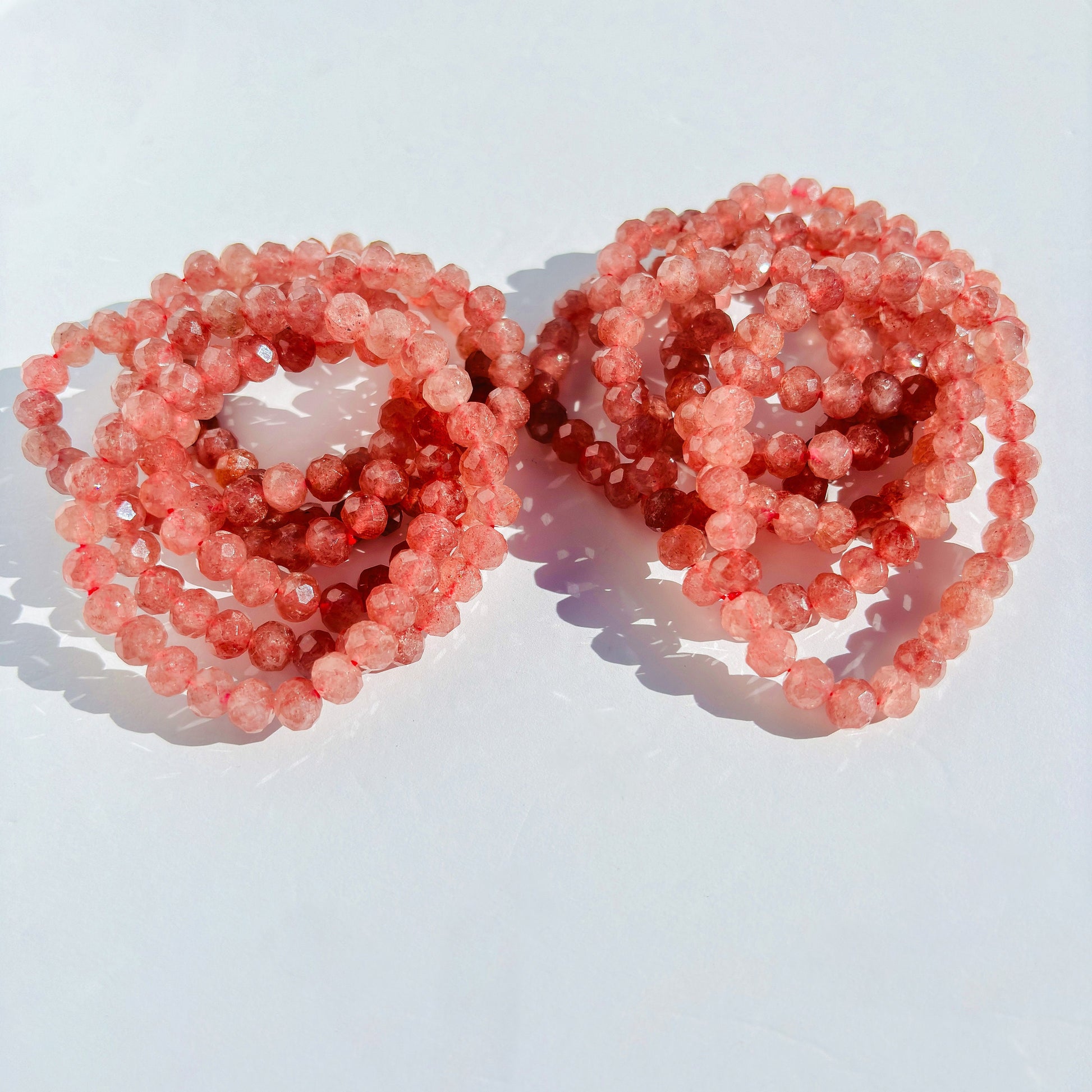 Pink Strawberry Quartz Faceted Crystal Bracelet