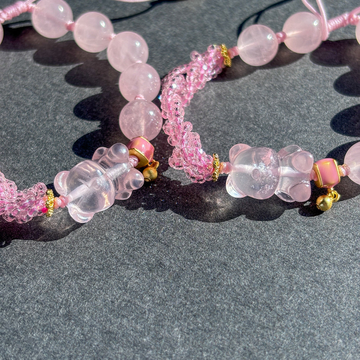 Cute Teddy Bear Rose Quartz Crystal Adjustable Bracelet