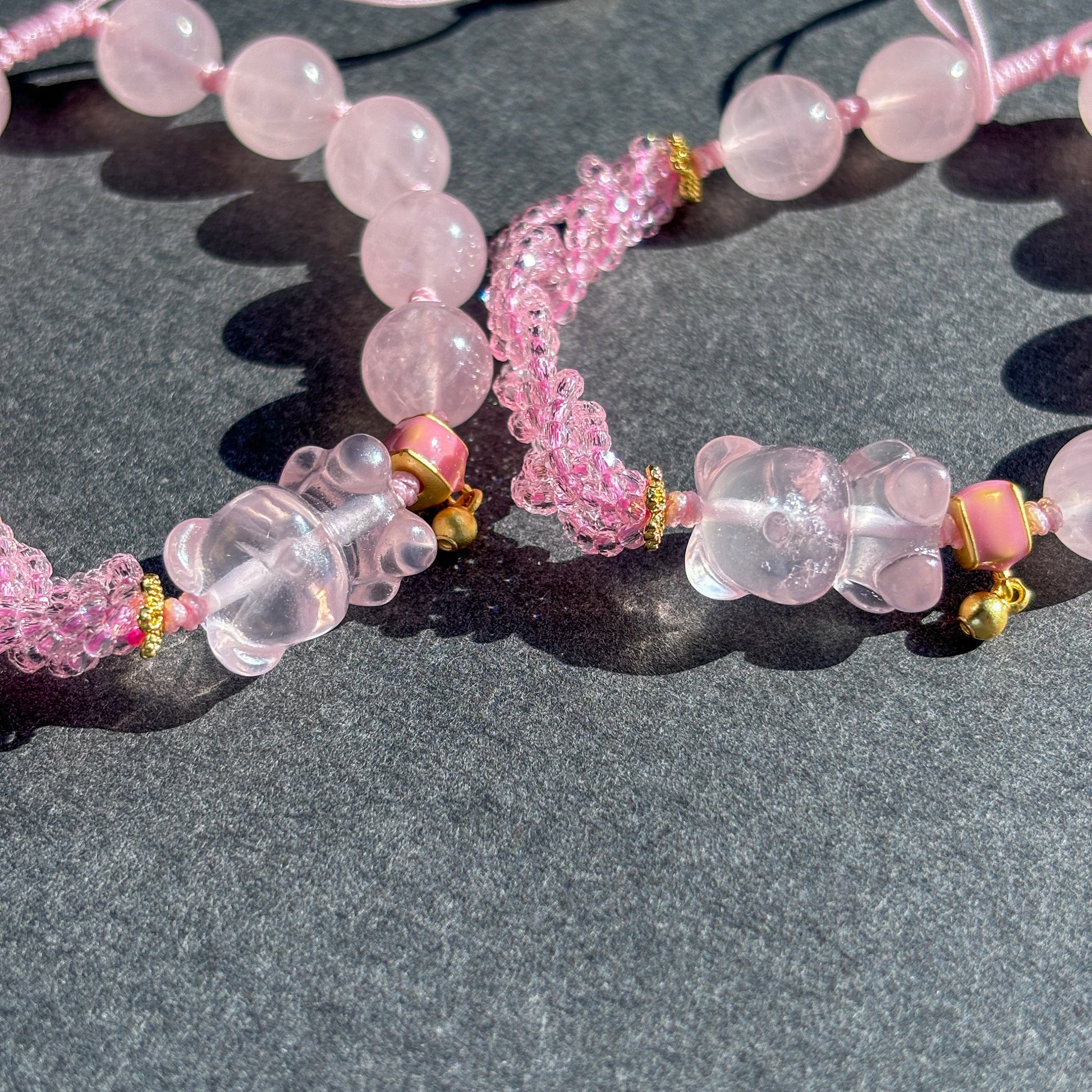 Cute Teddy Bear Rose Quartz Crystal Adjustable Bracelet