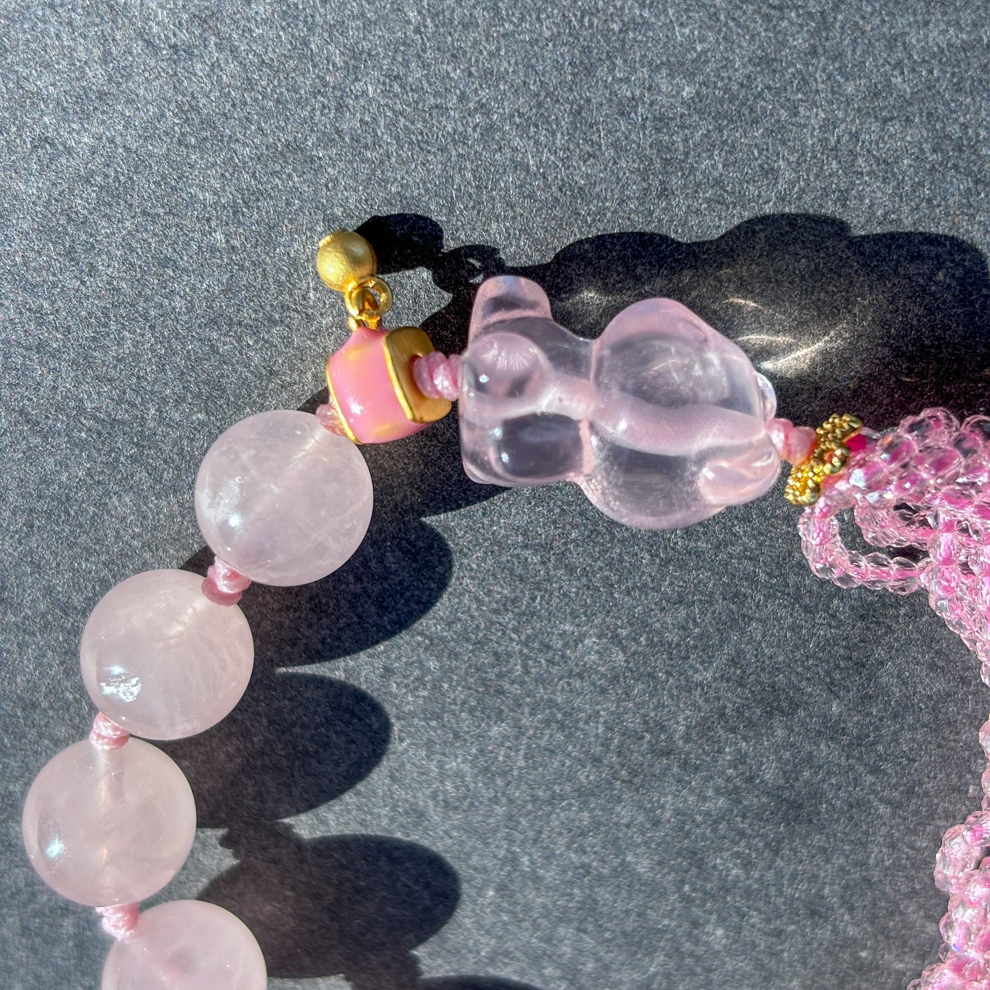 Cute Teddy Bear Rose Quartz Crystal Adjustable Bracelet