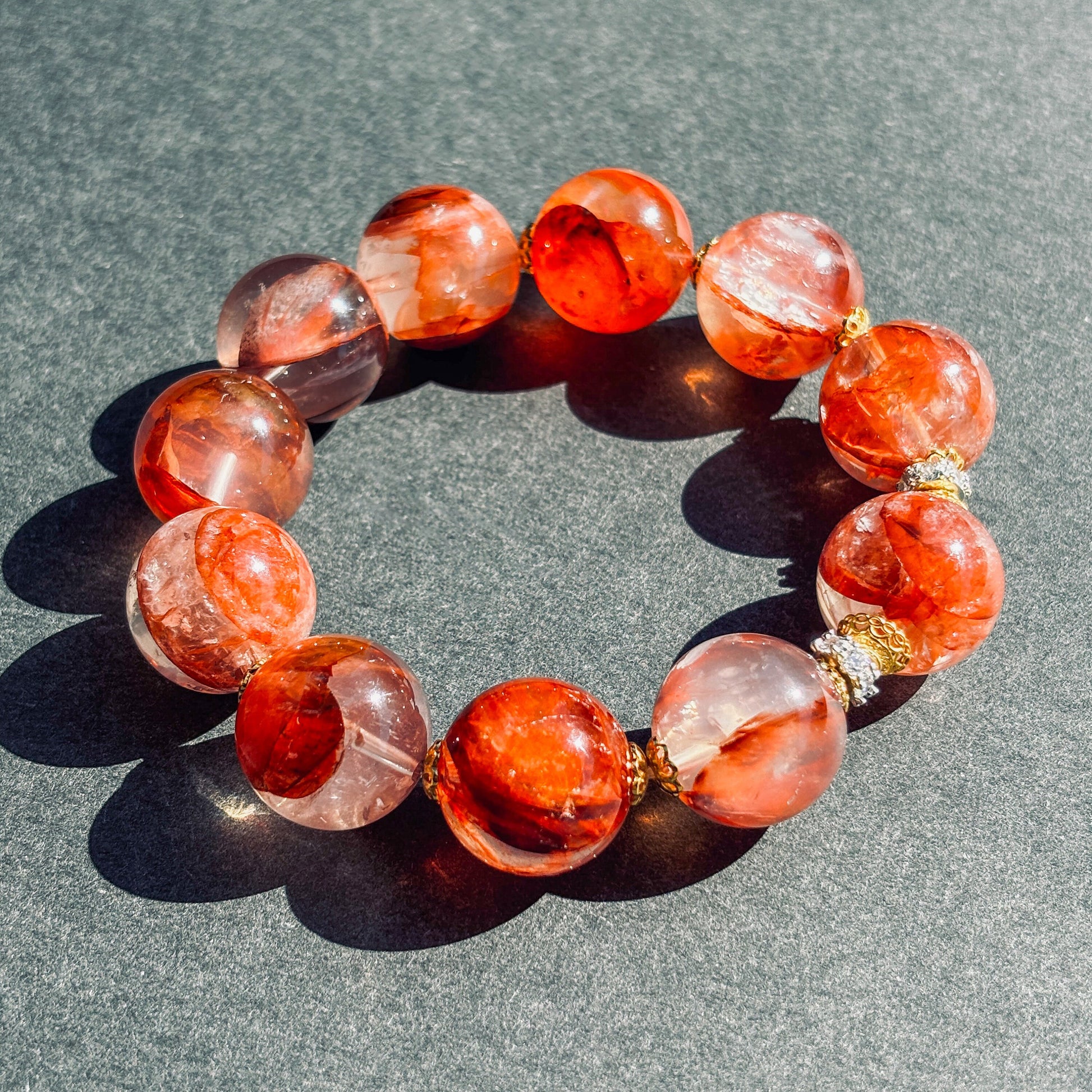 Gorgeous Fire Quartz Red Hematoid Crystal Chunky Bracelet