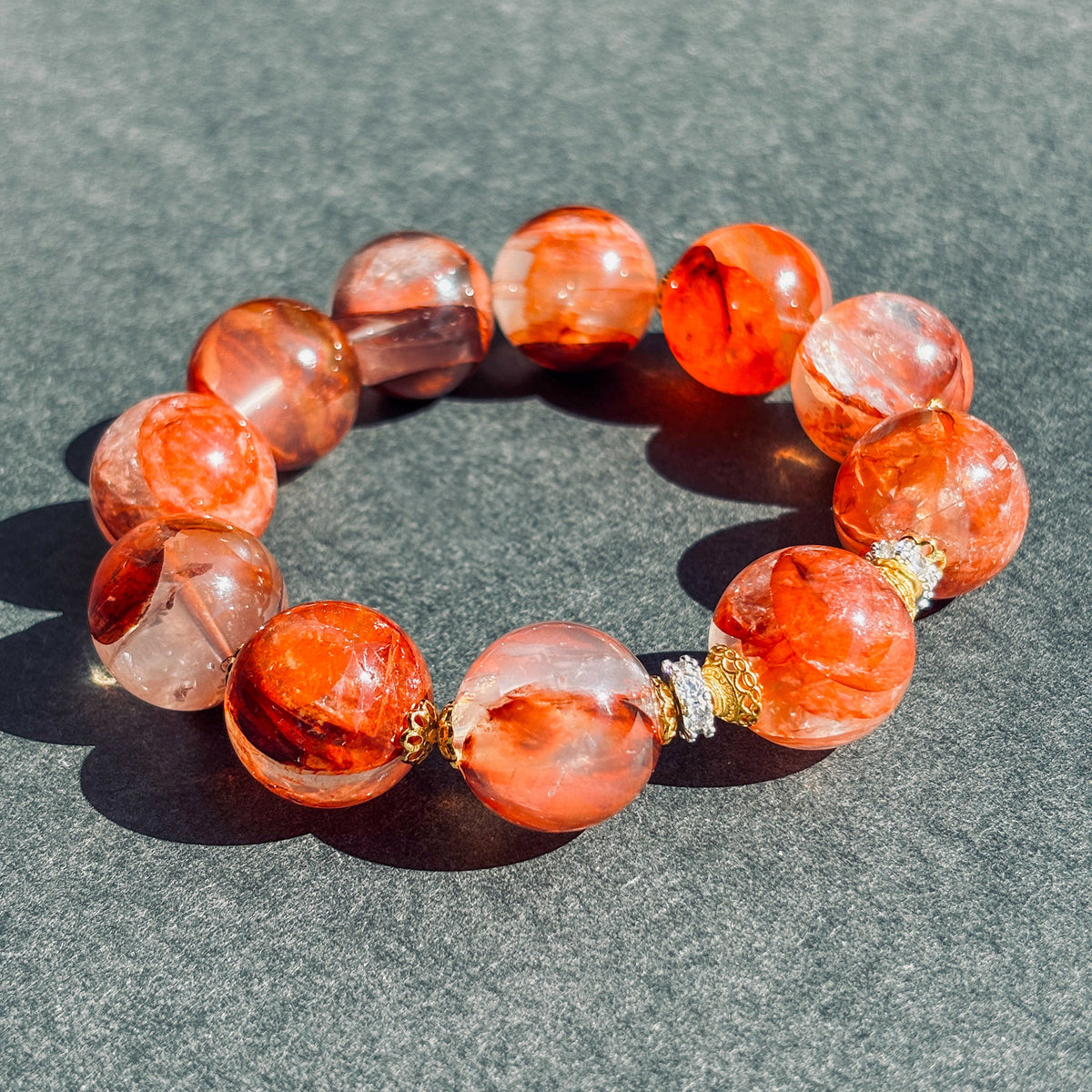 Fire Quartz Red Hematoid Crystal Chunky Bracelet