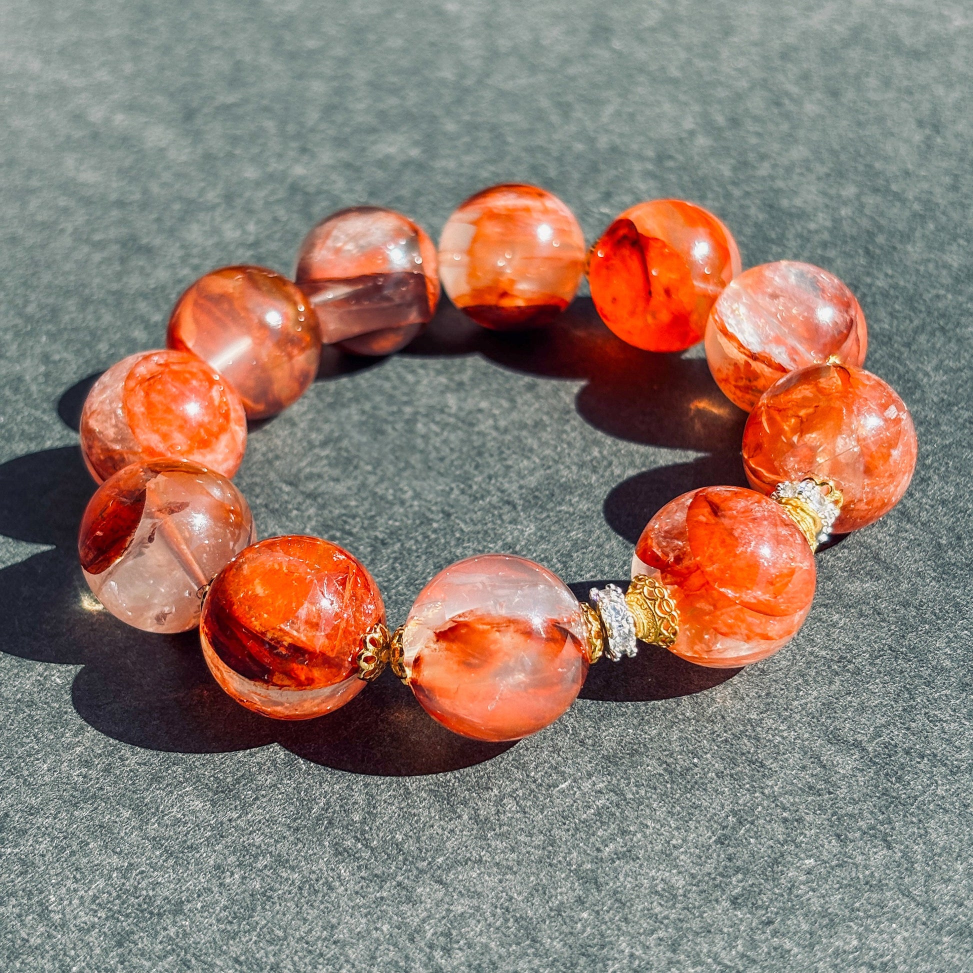 Fire Quartz Red Hematoid Crystal Chunky Bracelet