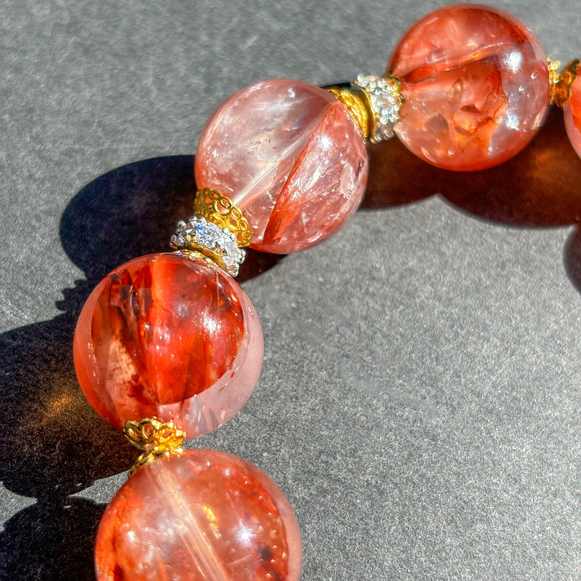 Fire Quartz Red Hematoid Crystal Chunky Bracelet