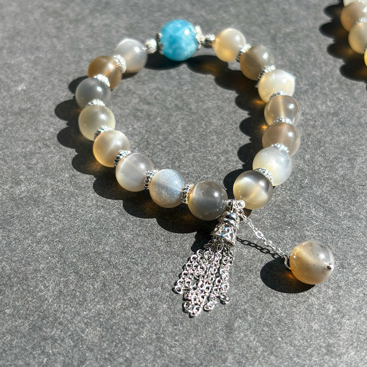 Gray Moonstone and Aquamarine Handmade Boho Chic Crystal Bracelet