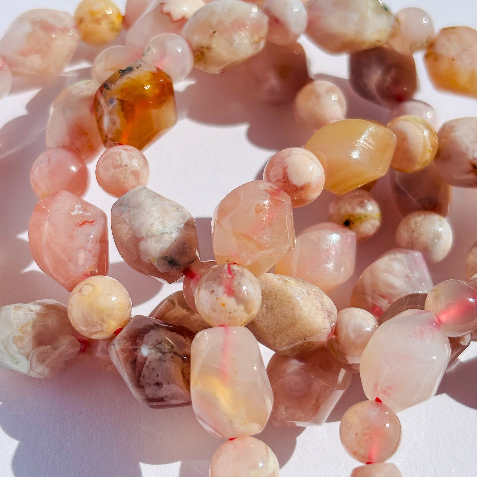 Handmade Pink Flower Agate Crystal Bracelet