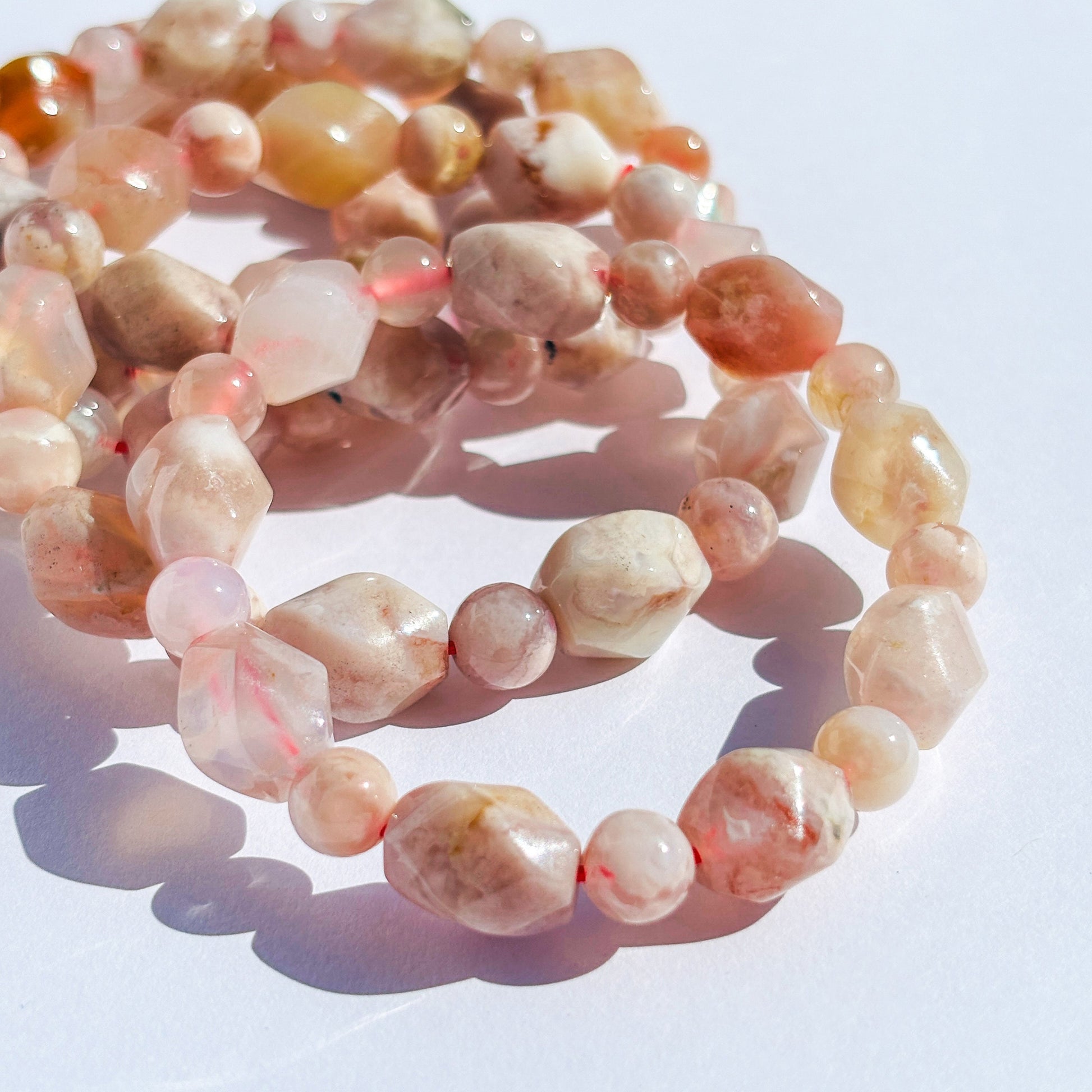 Handmade Pink Flower Agate Crystal Bracelet
