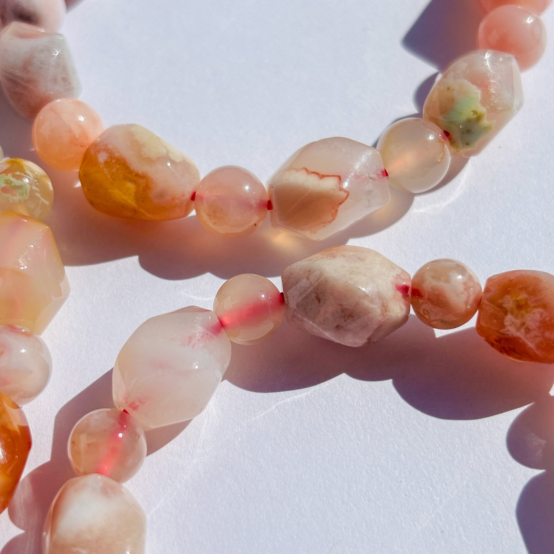 Handmade Pink Flower Agate Crystal Bracelet