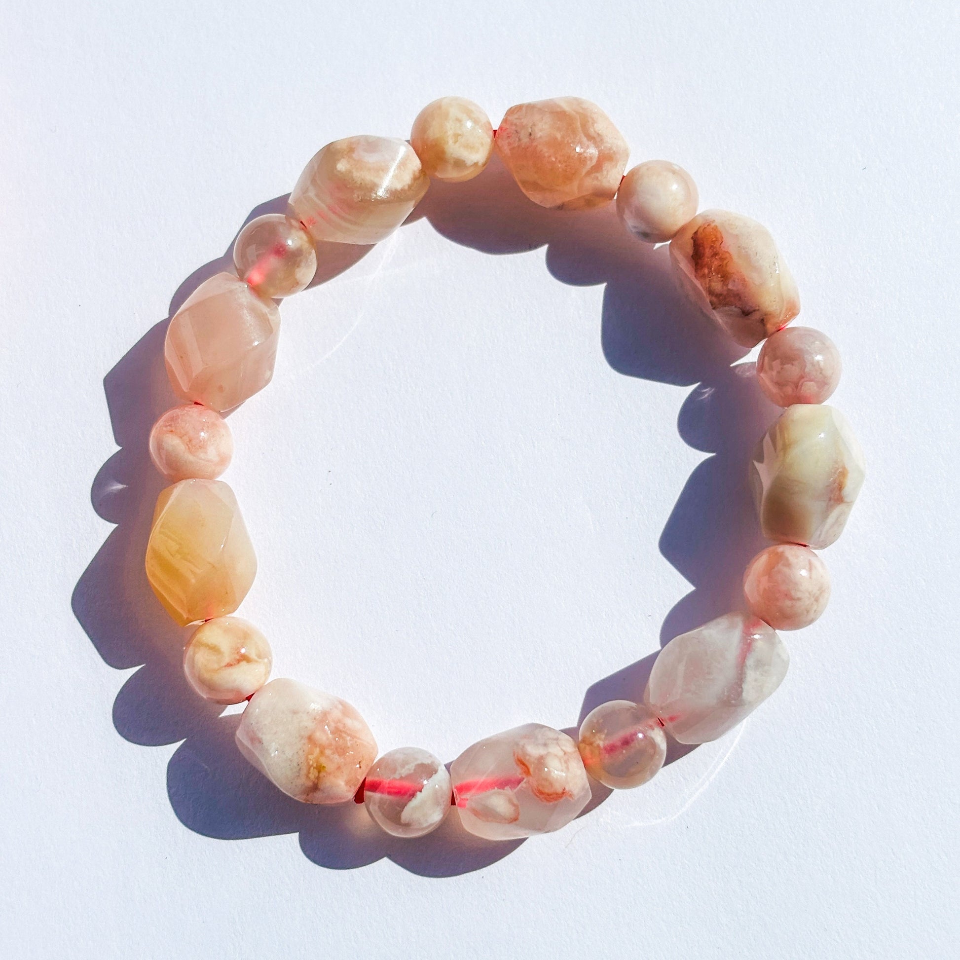 Handmade Pink Flower Agate Crystal Bracelet