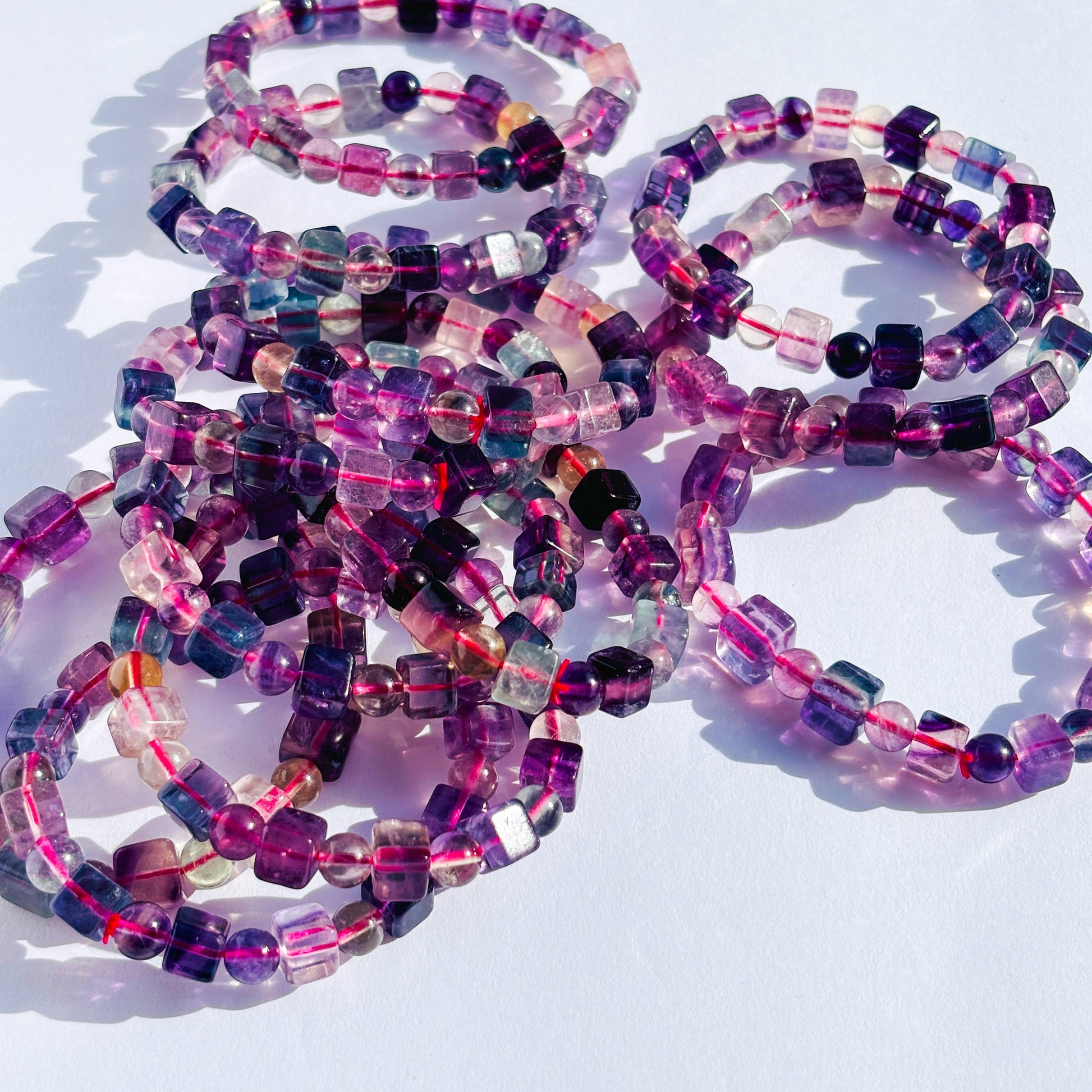 Rainbow Fluorite Cube Crystal Stretch Bracelet