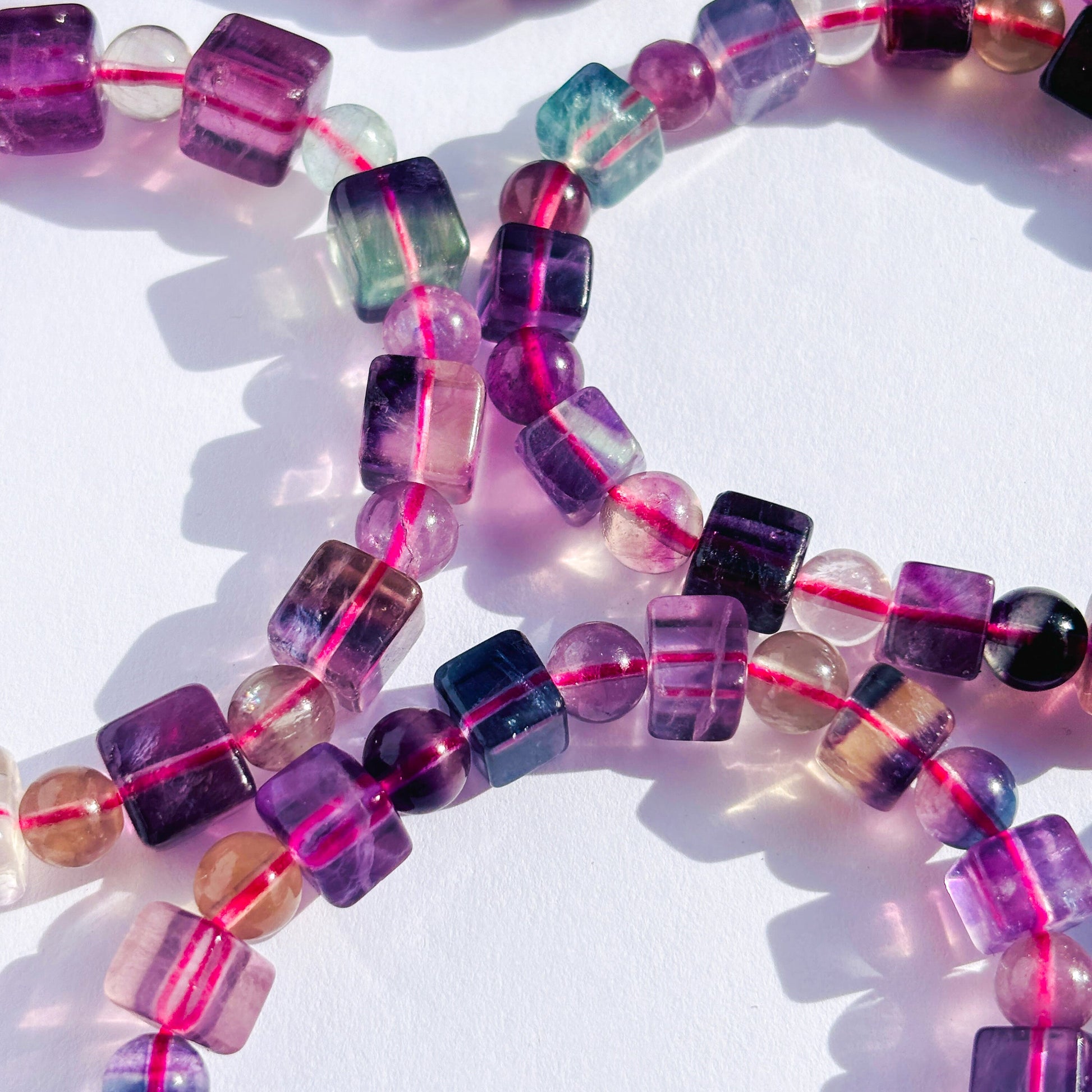 Rainbow Fluorite Cube Crystal Stretch Bracelet