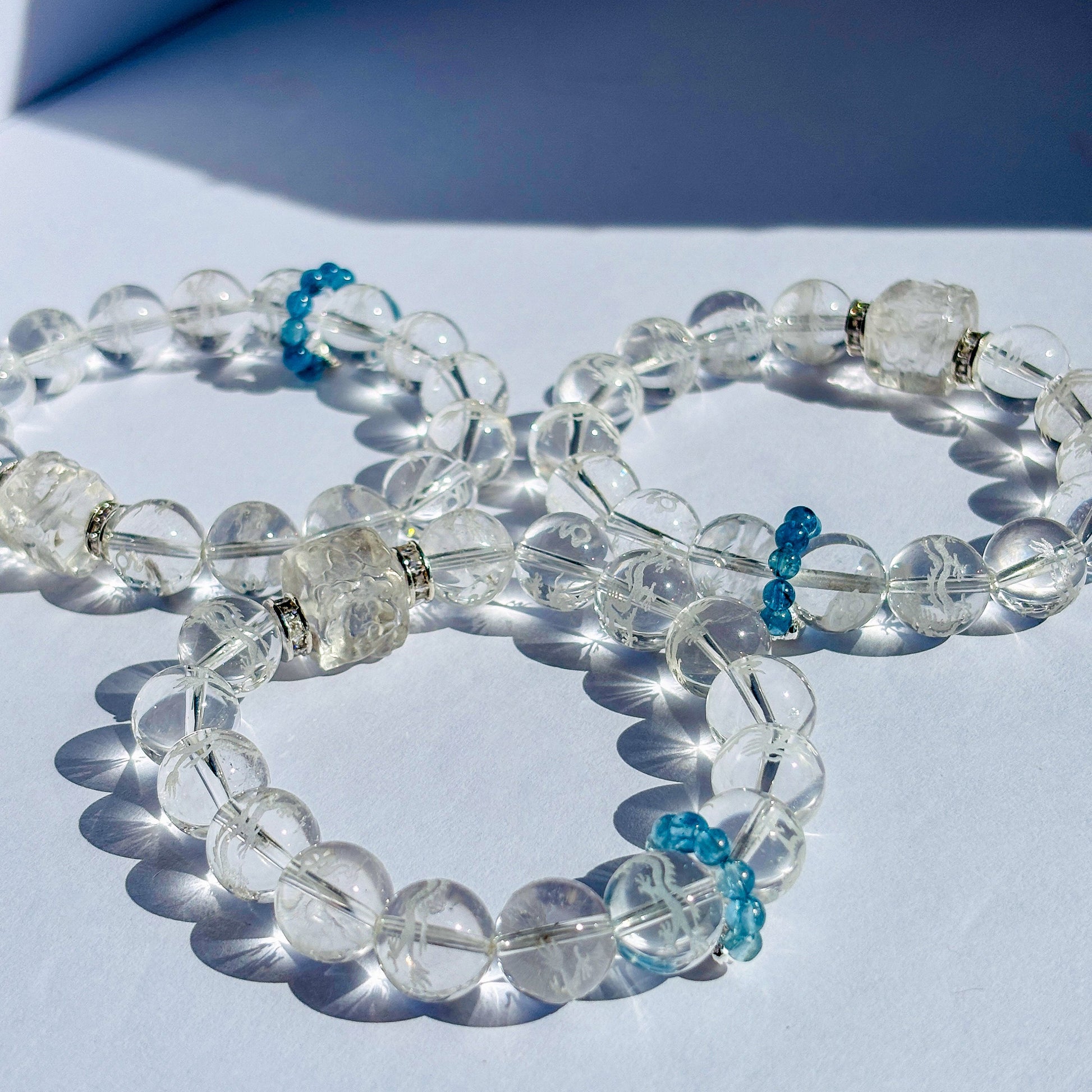 Clear Quartz and Aquamarine Dragon Bracelet