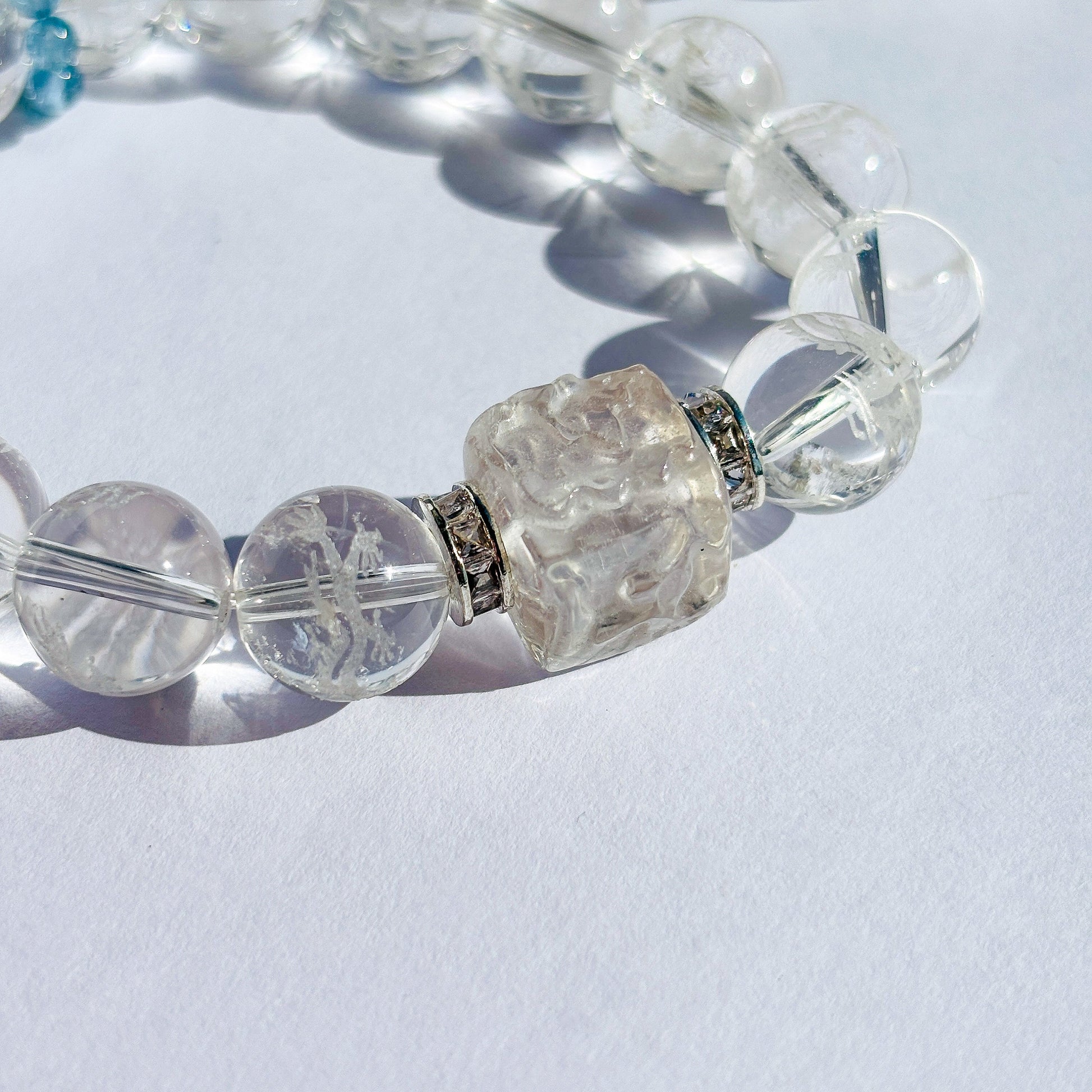 Clear Quartz and Aquamarine Dragon Bracelet