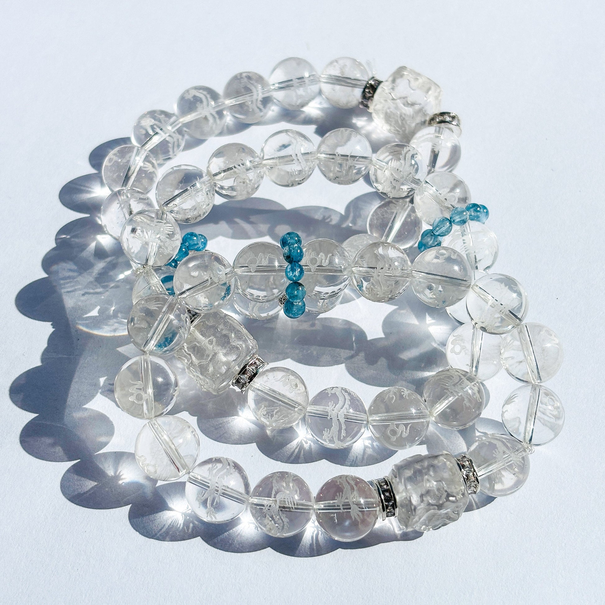 Clear Quartz and Aquamarine Dragon Bracelet