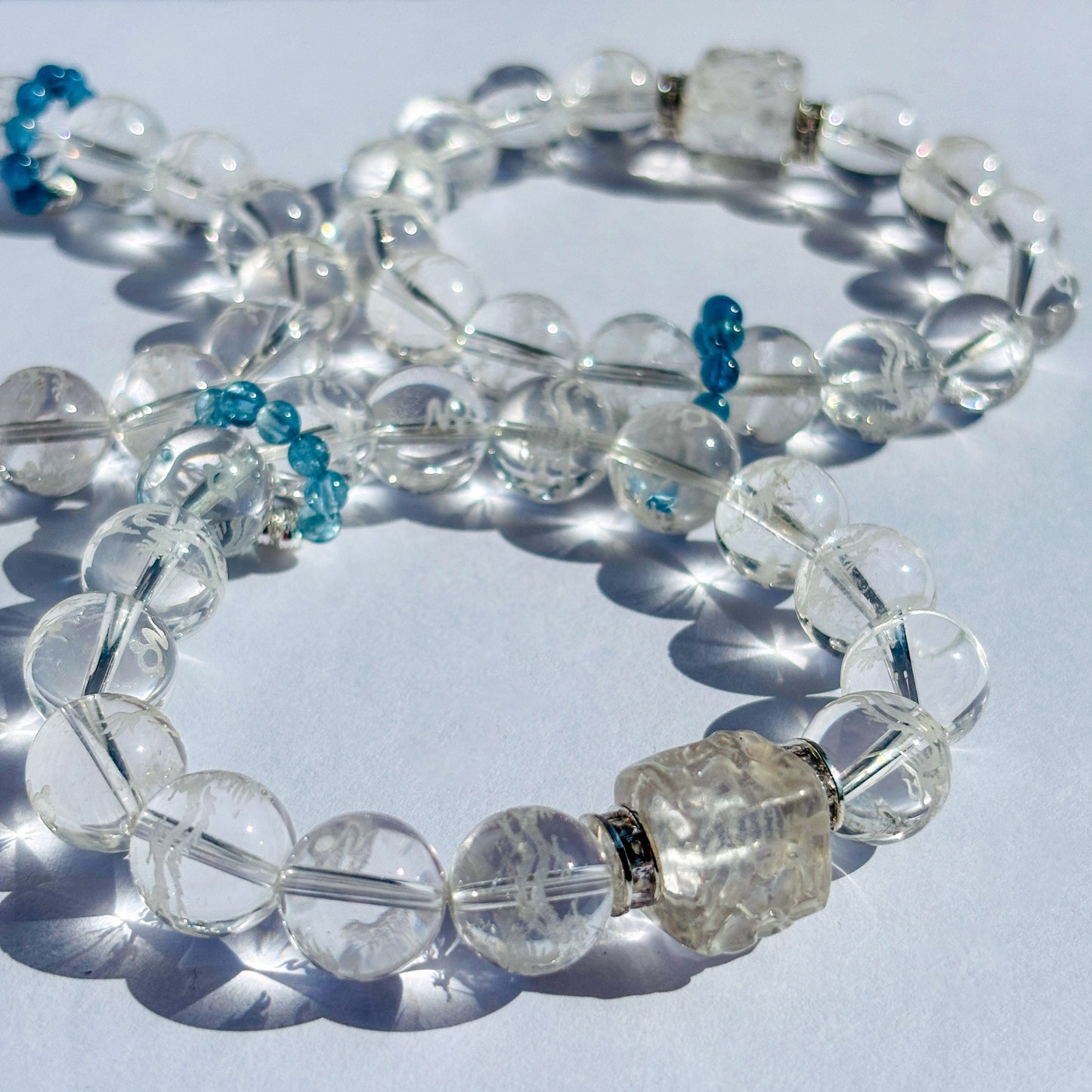 Clear Quartz and Aquamarine Dragon Bracelet