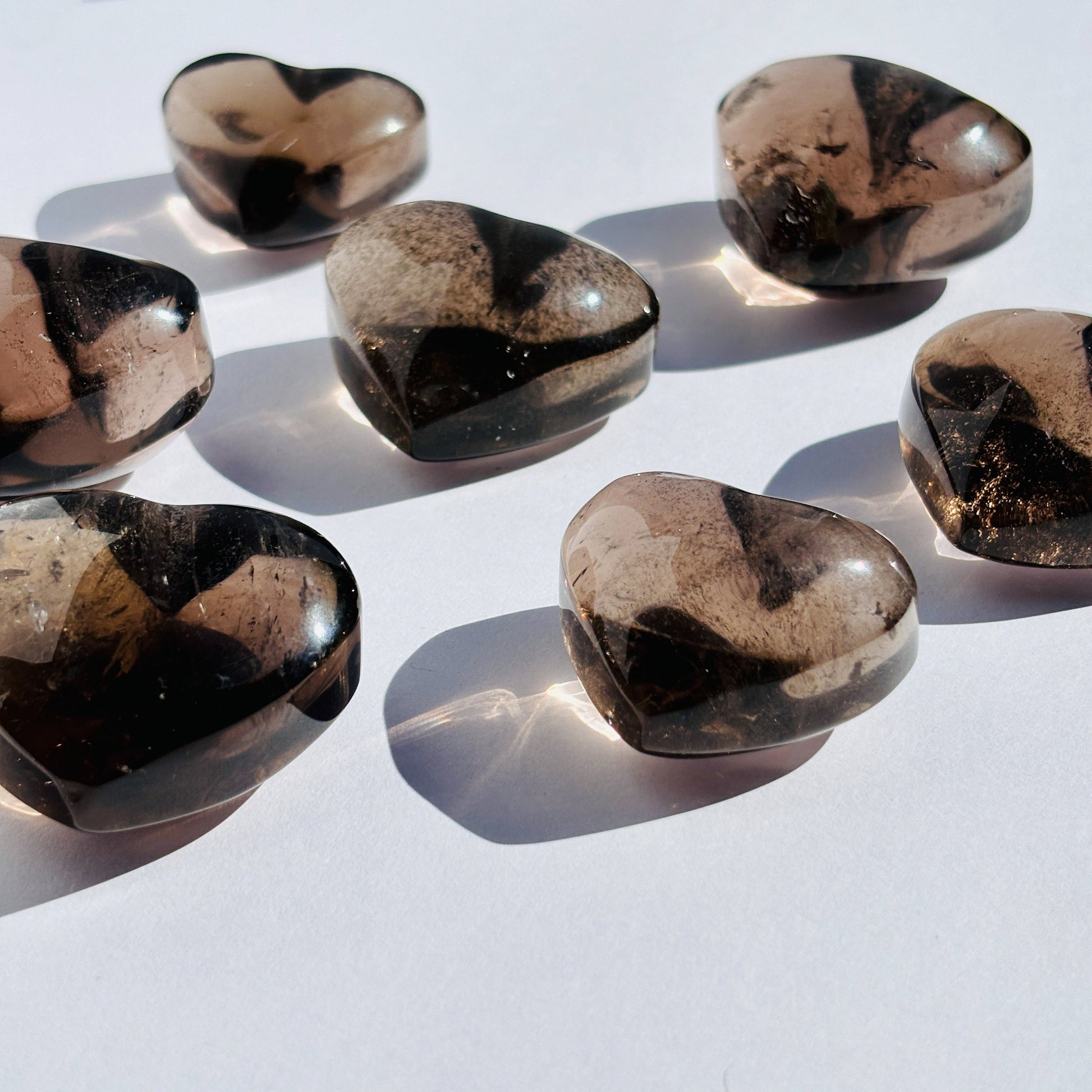 Smoky Quartz Puffy Crystal Heart Carving Sculpture