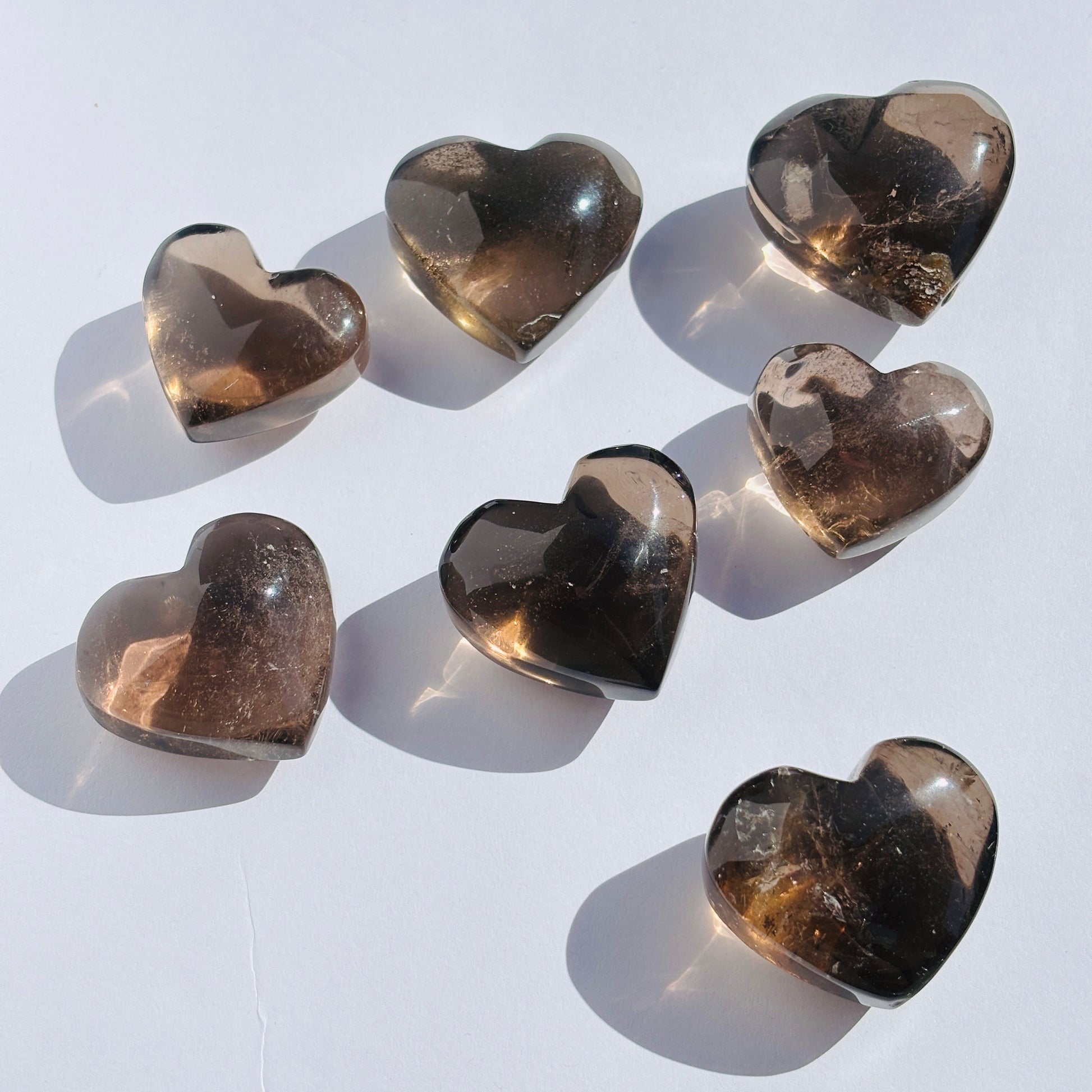 Smoky Quartz Puffy Crystal Heart Carving Sculpture