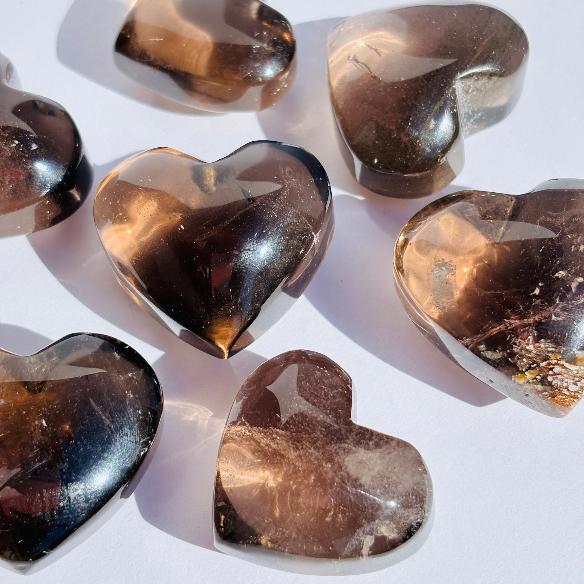 Smoky Quartz Puffy Crystal Heart Carving Sculpture